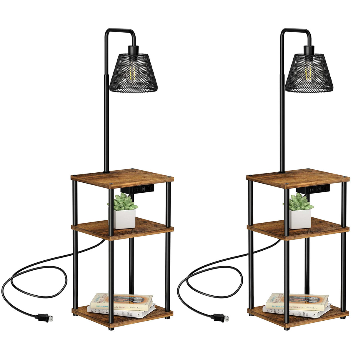 Pazarfami Floor Lamp With Table, Side Table With Usb Charging Port And Outlet, Modern Bedside Nightstand End Table With Floor Li