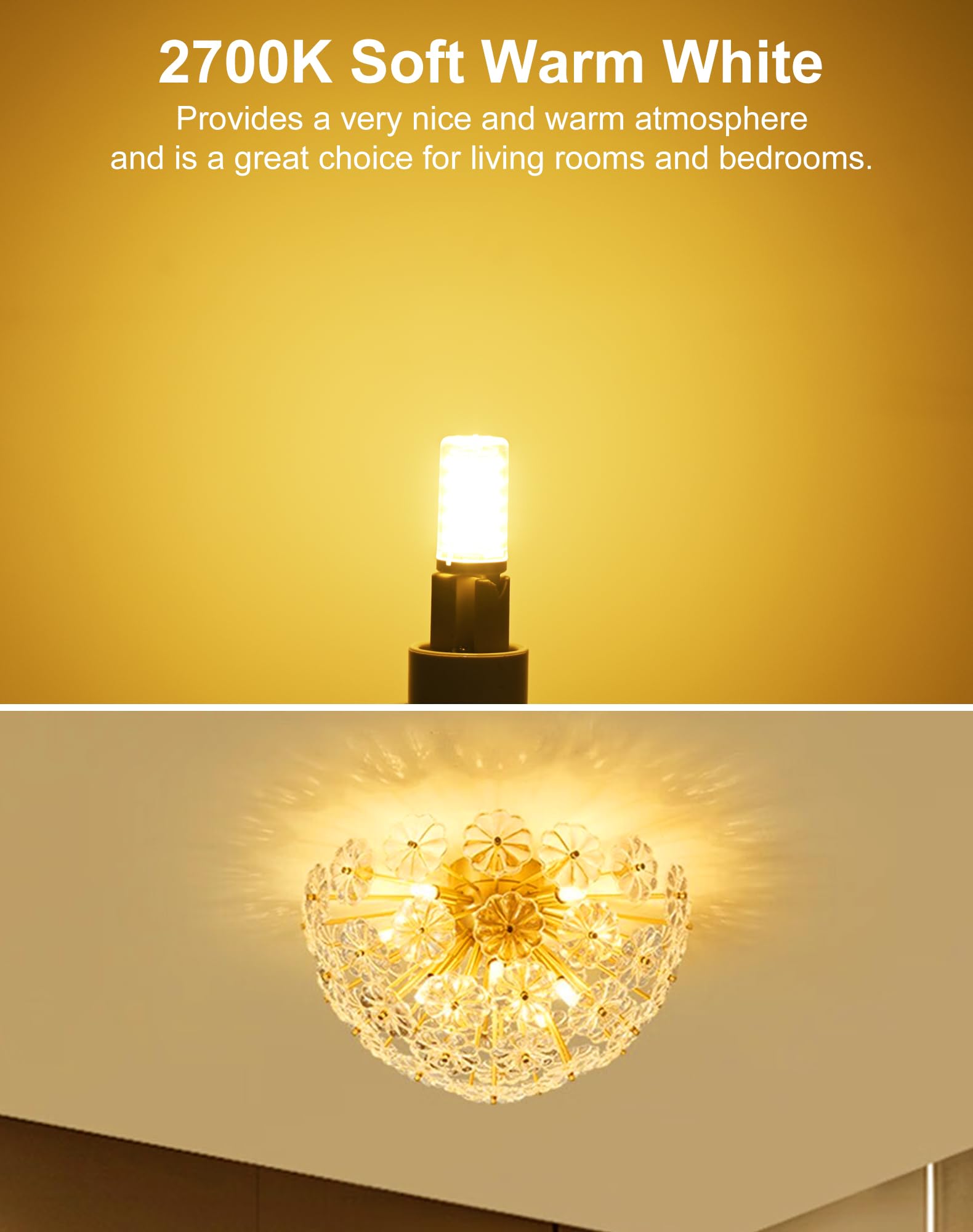 GOHDLAMP 6 Pack G9 LED Bulbs Dimmable 4W 2700K Soft Warm White 120V Bi-Pin Base 400 Lumens