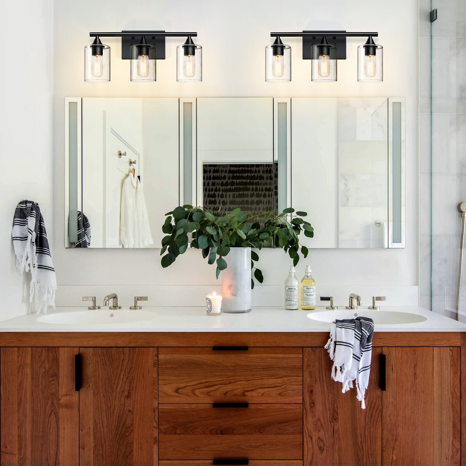 Xpehk Bathroom Lighting Fixtures Over Mirror,3-Light Black Bathroom Vanity Light,Sconces Wall Lighting With Clear Glass Shade,Li