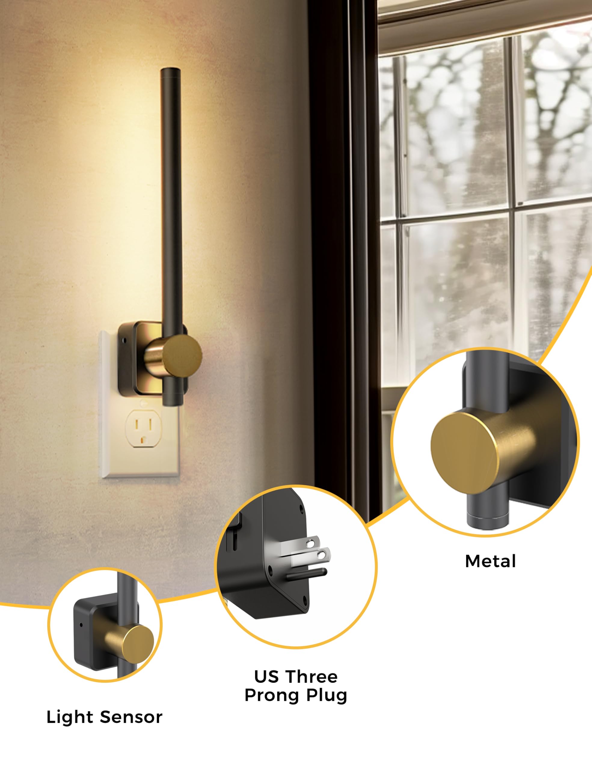 L Lohas Led Night Light, [2-Pack] Night Lights Plug Into Wall, Dimmable Night Light 0-200Lm, Nightlights Black And Gold Vanity N