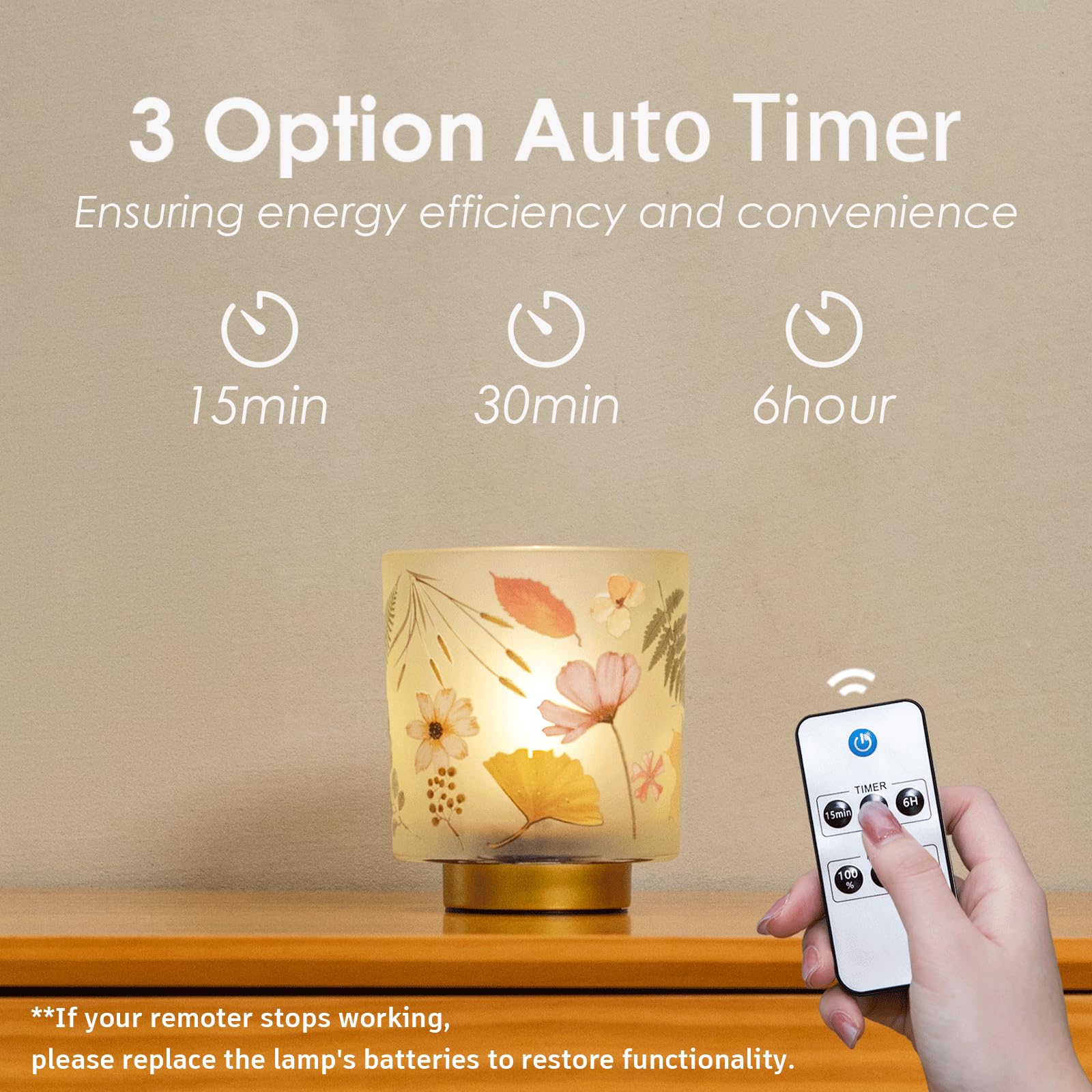 ULAROOM Battery Operated Small Lamp with Remote Control, Cordless Table Lamps with Timer, Portable Dimmable Brightness Bird Patt