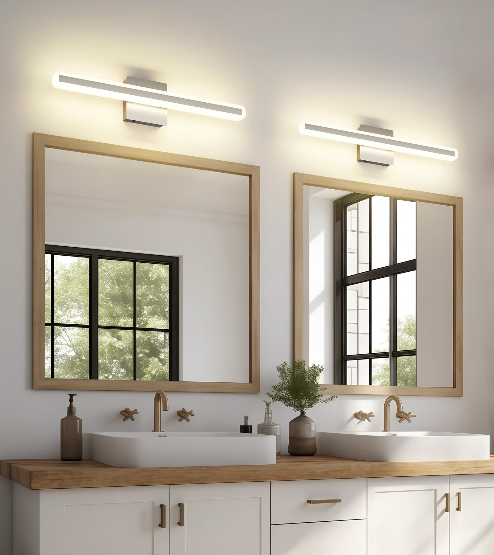 JUSHENG 24'' Brushed Nickel Dimmable Vanity Light Bar, Modern LED Bathroom Fixture, Model 9871, Acrylic