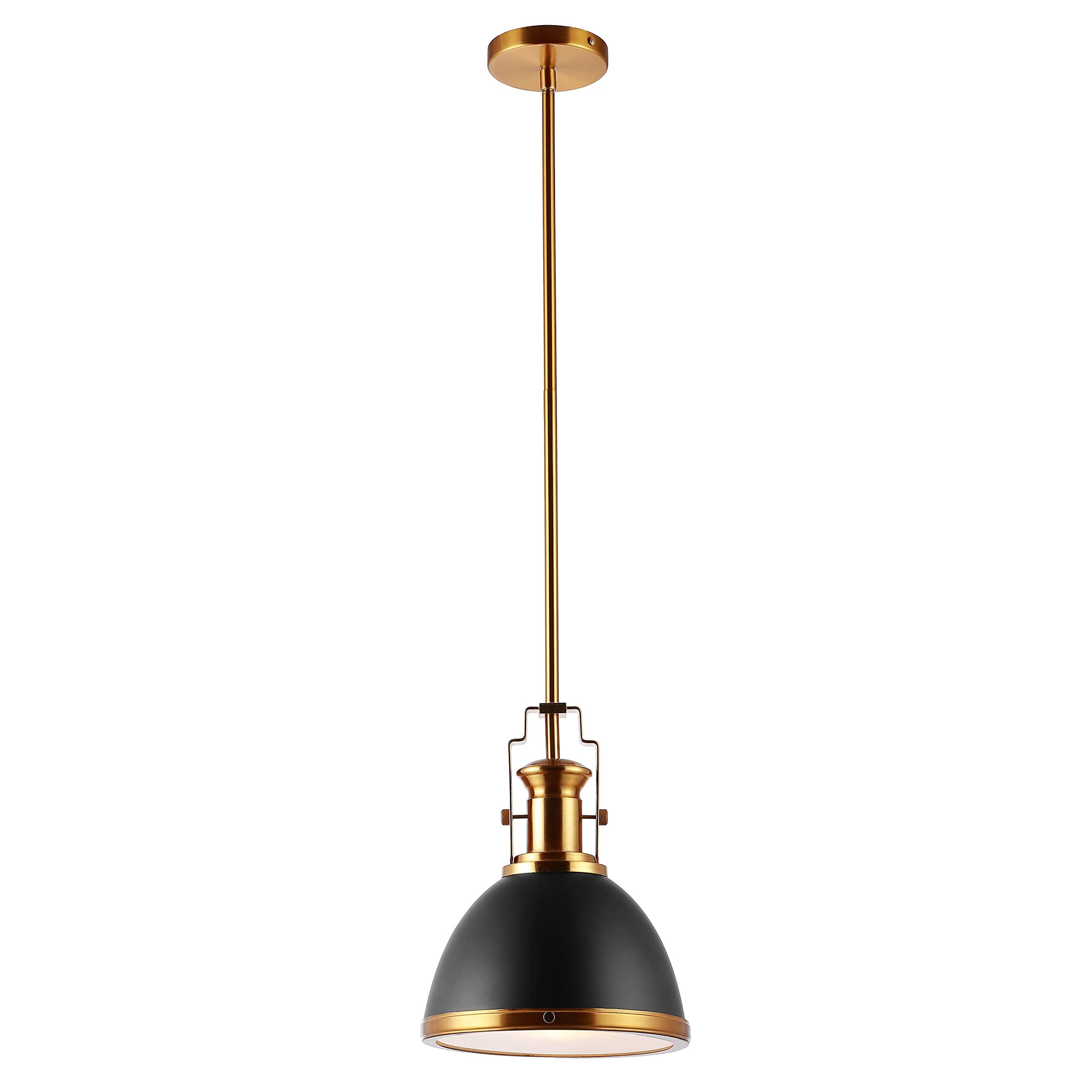 JONATHAN Y 10in Iron LED Dome Pendant Light, Modern Industrial Style, Black/Brass Gold, Model JYL9535A