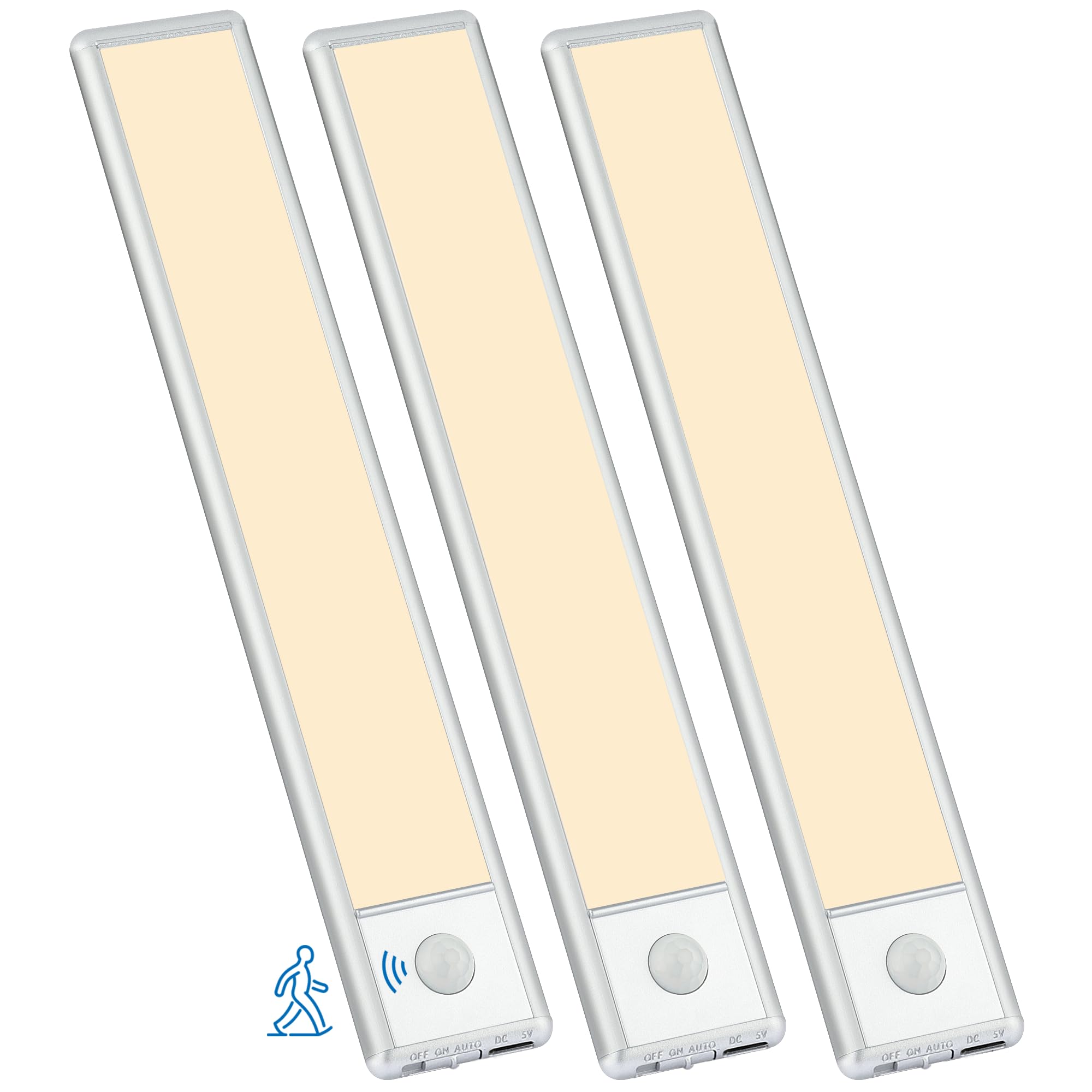 YLXS 30-LED Motion Sensor Under Cabinet Lighting, 8-inch Magnetic Rechargeable Under Counter Closet Lights, Wireless Light Bar, 