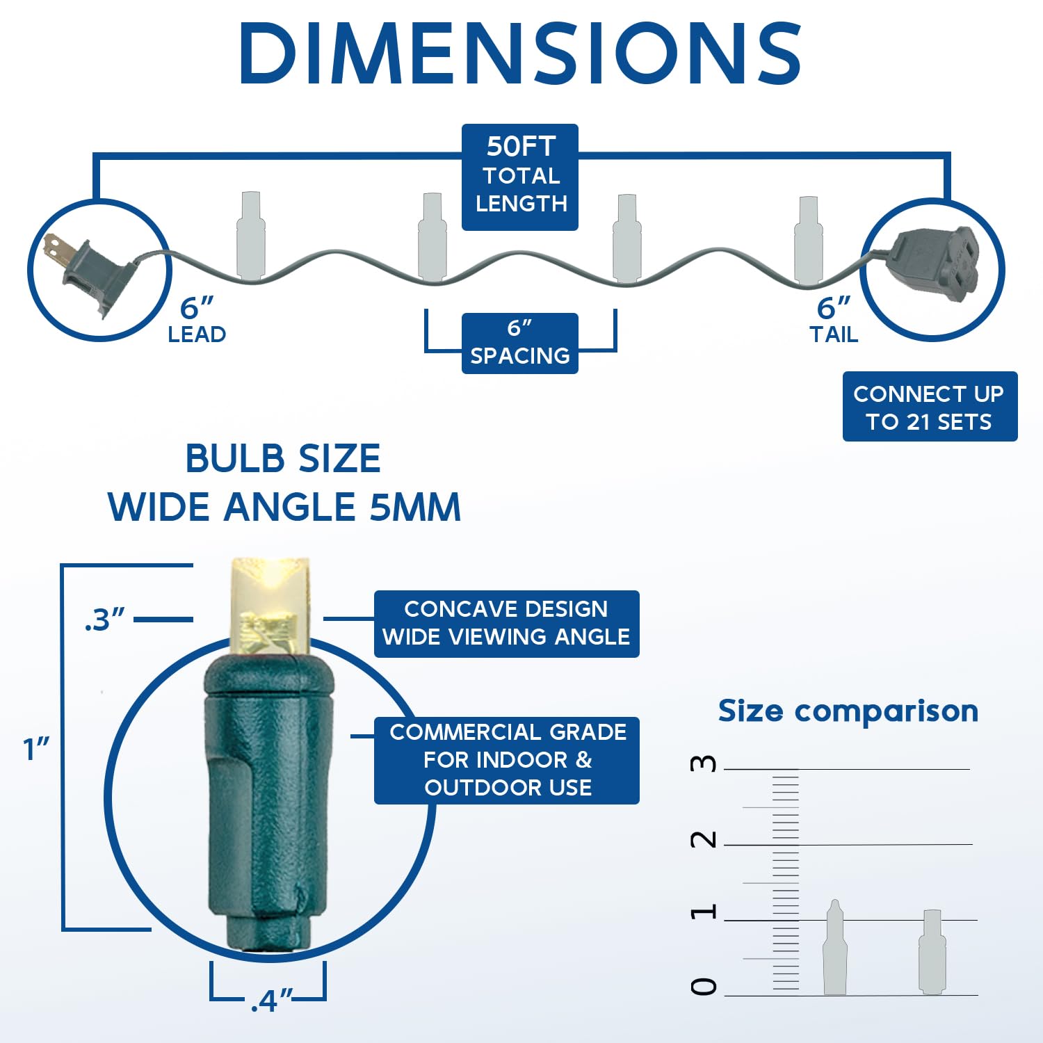 Novelty Lights 50Ft 100 Warm White Mini Led String Lights Outdoor/Indoor Connectable Christmas Lights On Green Wire, Commercial