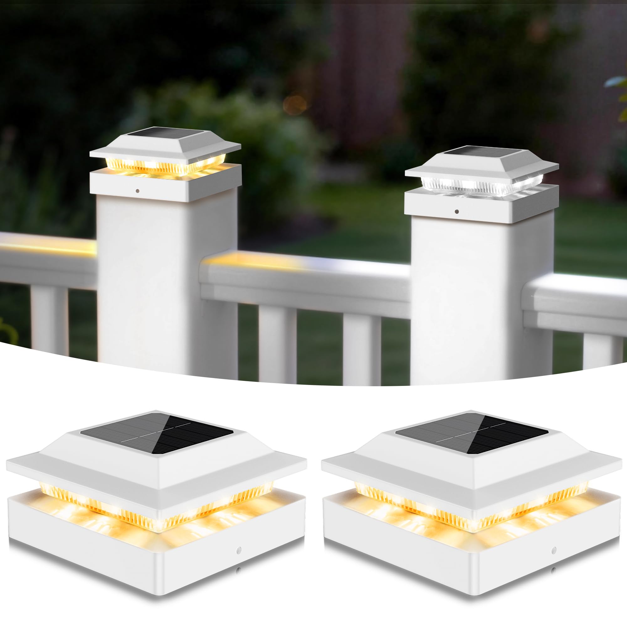 Toeuie Solar Post Cap Lights 2-Pack, IP65 Waterproof Fence Post Solar Lights for 4x4 Wood/Vinyl Posts, Outdoor Post Lights with 