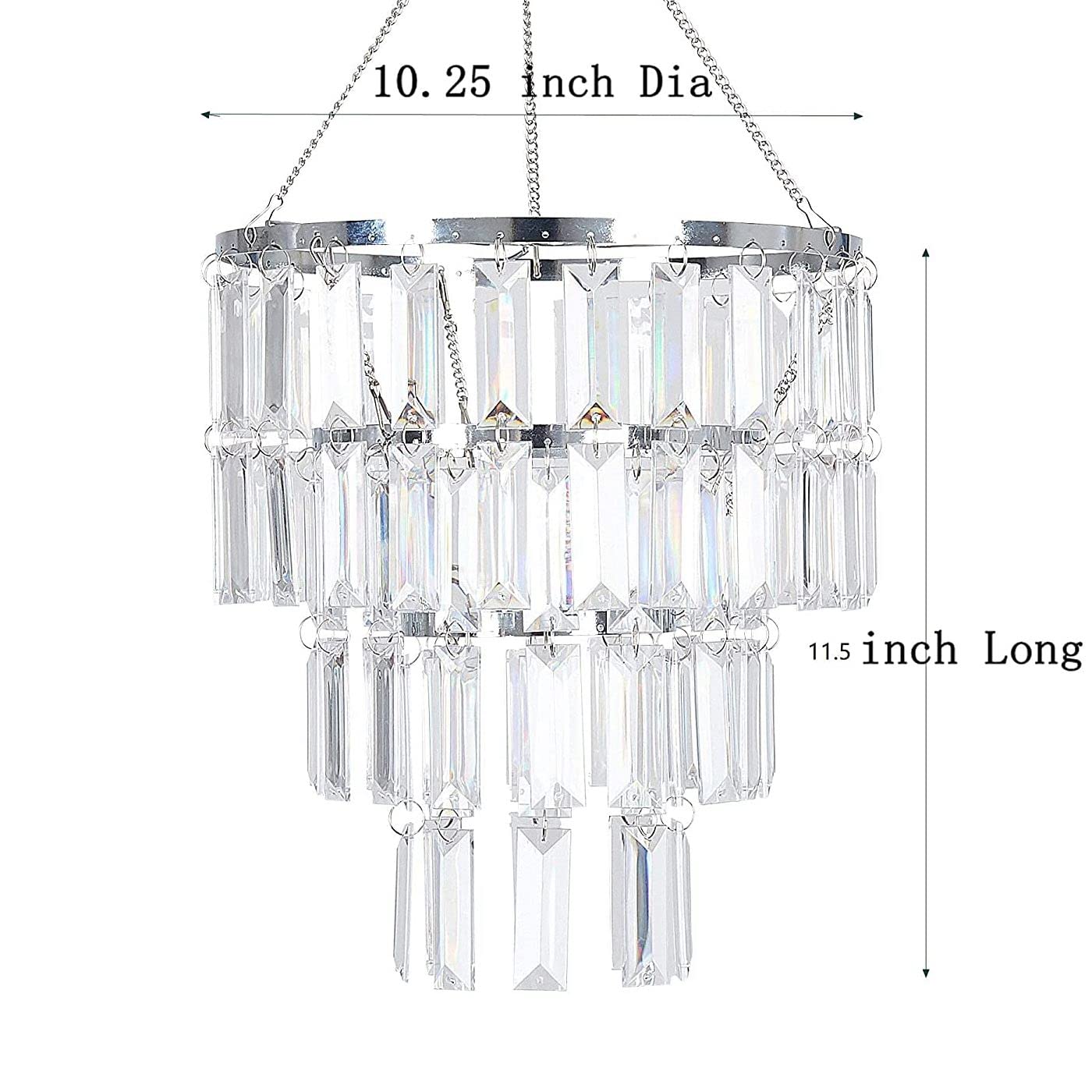 FlavorThings Modern Chandelier Pendant Light Fixture, Faux Crystal, Plug-In, 1 Light, Rectangle, 10.25" x 11.5", Clear Hanging Cord
