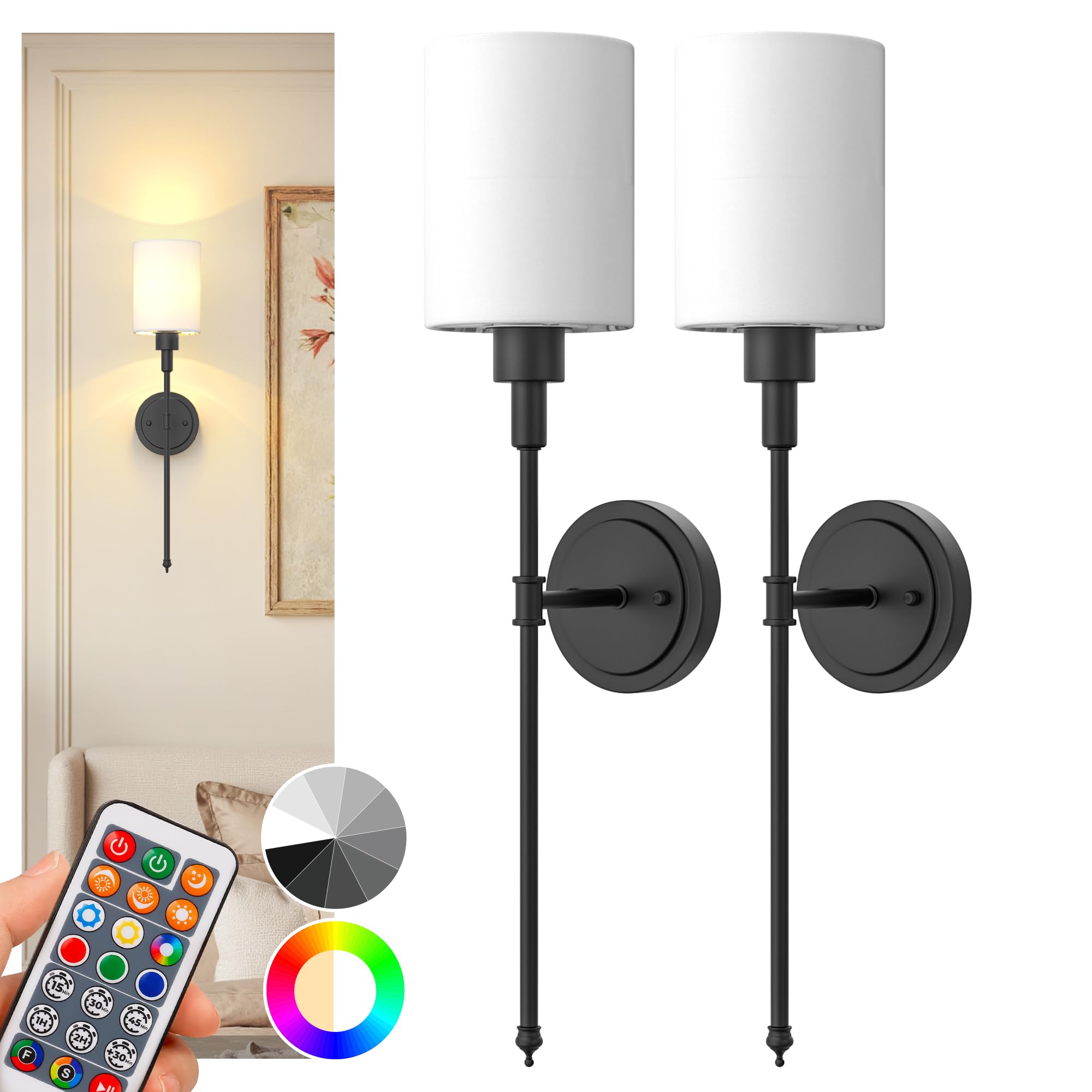 DORESshop Wall Sconce Set of 2, Wireless, 24.3 inch, Black, Metal, Rechargeable, Model SF20250911B0DXZVKZ6Q