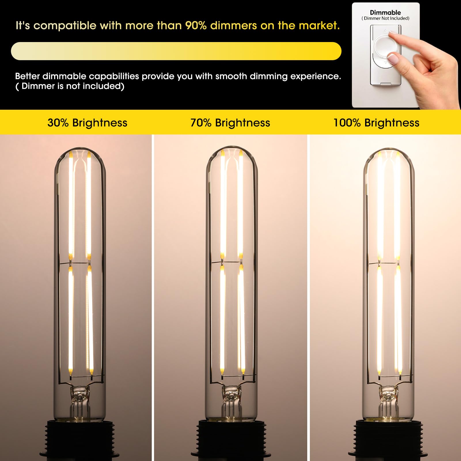 Gozelux T10 Led Bulb 6W Equal E26 Led Bulb 60 Watt Dimmable Cool White 4000K E26 Edison Bulb Ac120V 750Lm Tubular Light Bulb T10