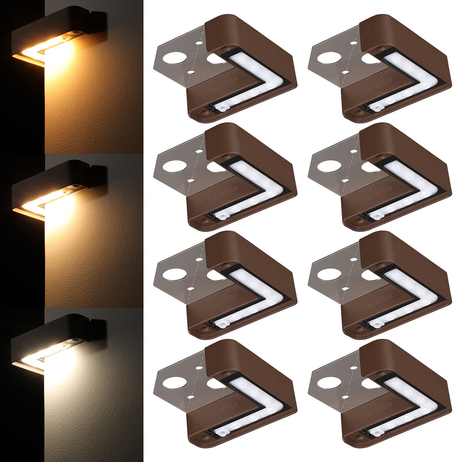LEONLITE 3CCT LED Hardscape Lighting, 8-Pack, 3W Right Angle, 2700K/3000K/4500K, Bronze, Model 738