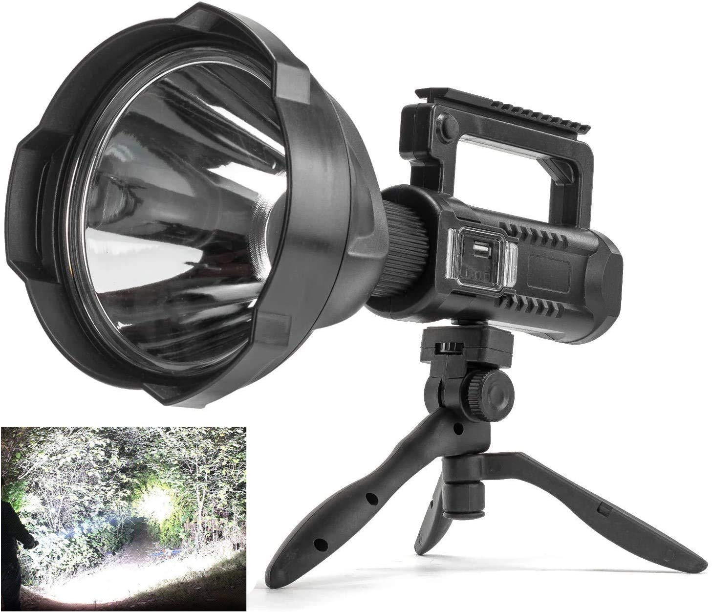Rechargeable Spotlight Flashlight High Lumens, 900000 Lumens Super Bright Led Searchlight with Tripod and USB Output, IPX5 Water
