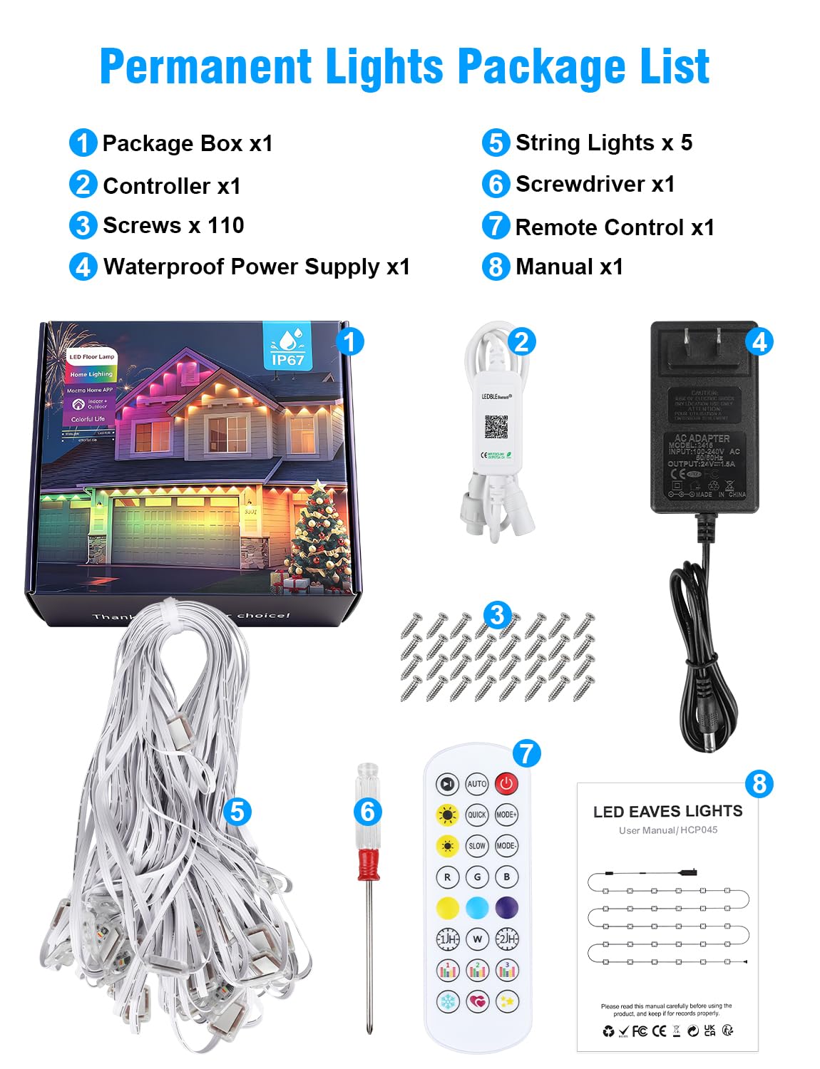 Permanent Outdoor Lights 246Ft With 90 Rgbic Led Smart Led Lights  App/Remote Control Ip68 Waterproof For Holiday Decor  50 Scene Modes  Diy Lights Color Lighting Timing For Christmas Halloween Party