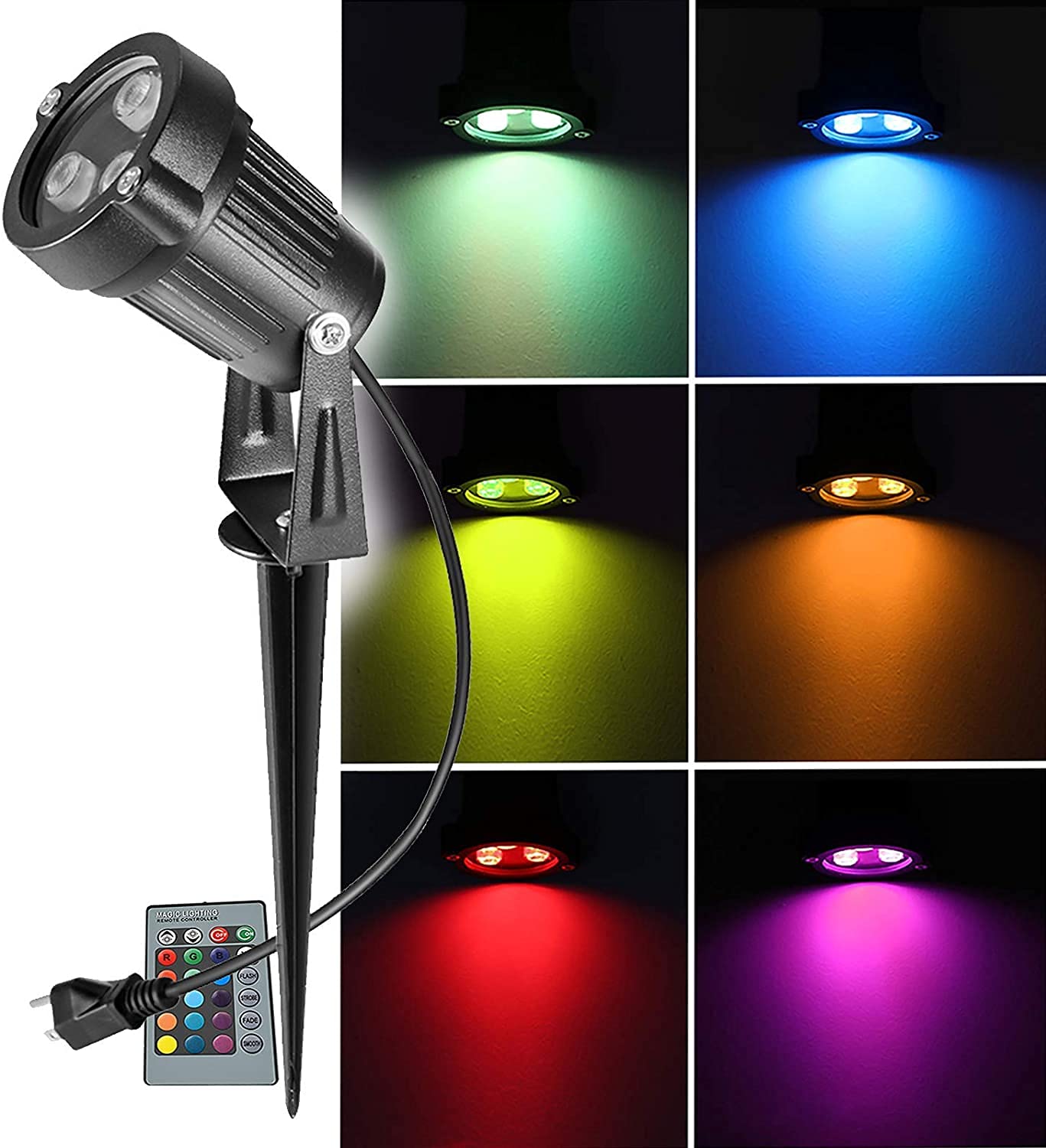 OurLeeme Lawn Flood Light Stake - 2-in-1 Waterproof Outdoor Remote Control Spotlight - Black - Aluminum - Model PD-23979