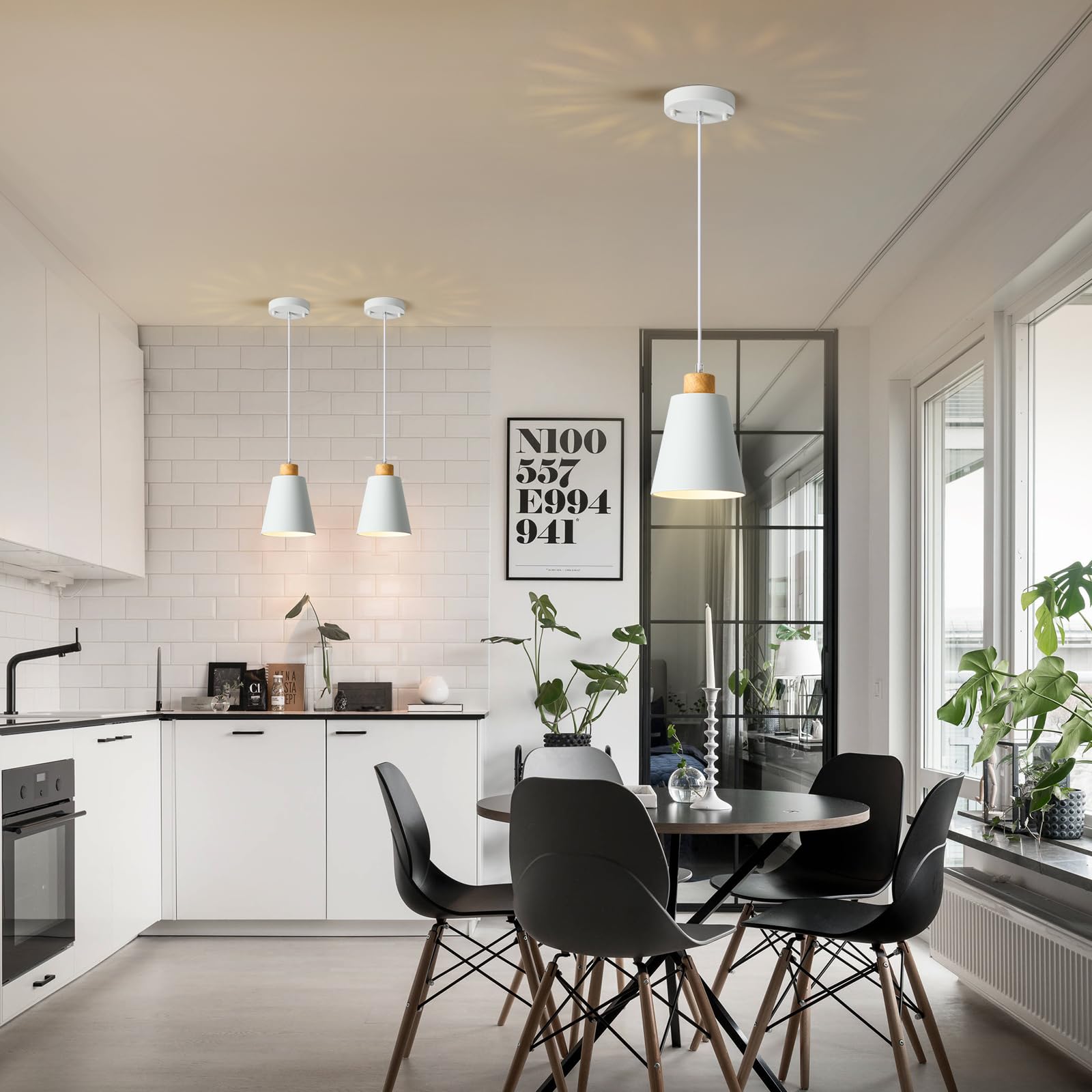 Lamknvs Mini Pendant Light Fixtures White Wood Pendant Lighting For Kitchen Island 7.87In Cone Modern Ceiling Hanging Lights Hollow Shade Nordic Island Light For Counter  Bar  Hallway