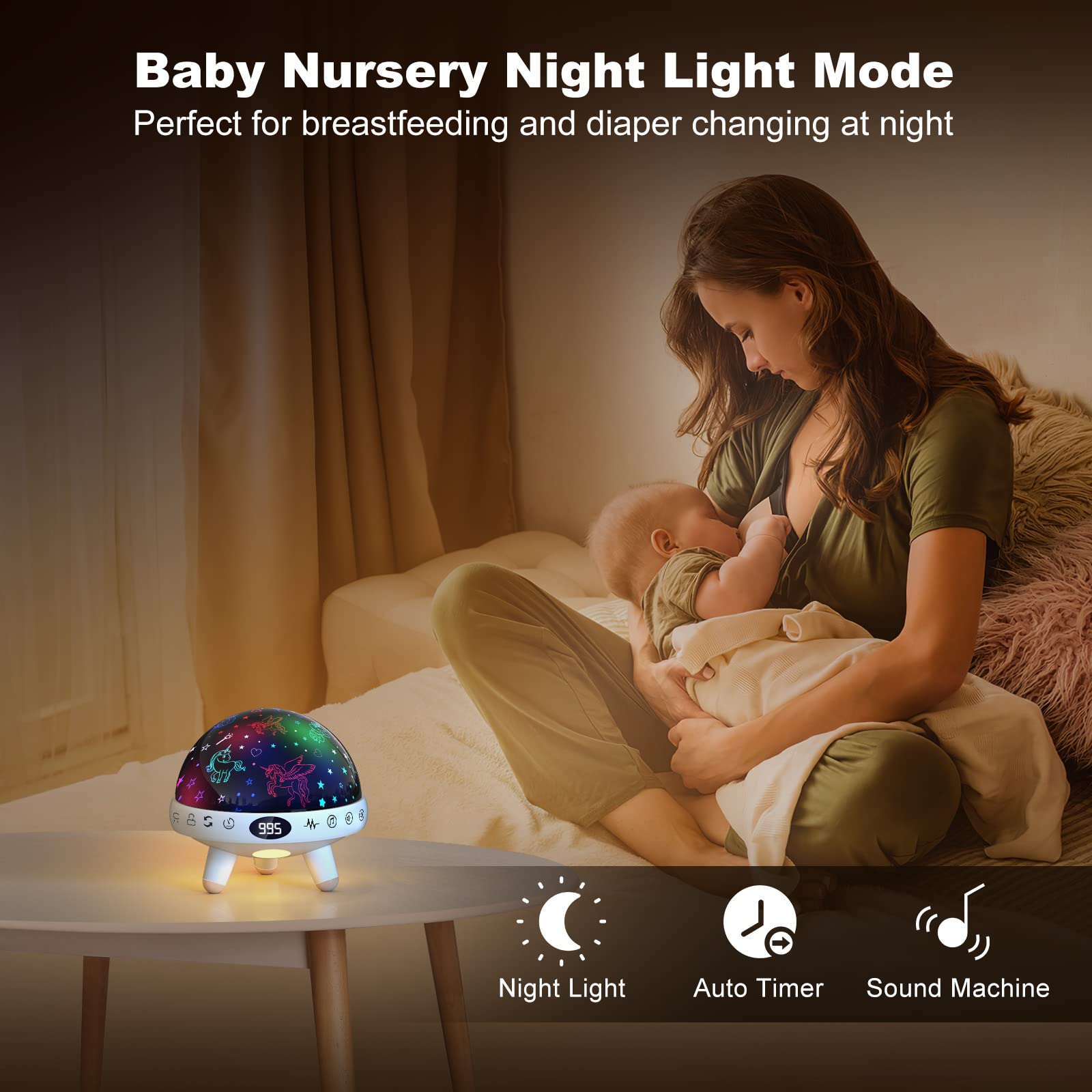 YACHANCE Unicorn Night Light Projector & Sound Machine for Girls, White, 29 Sounds
