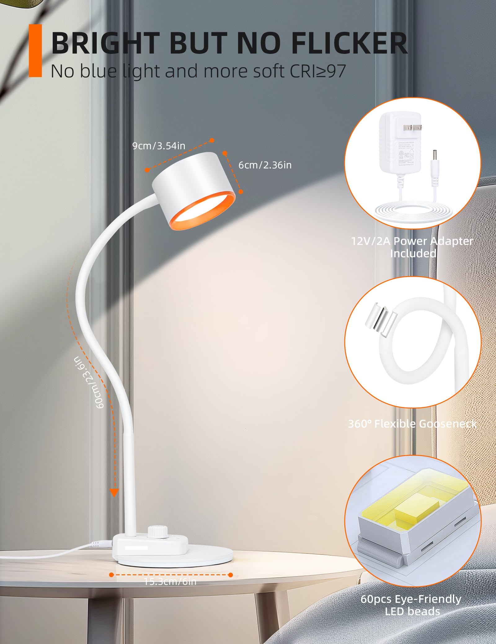 Lifmira Led Desk Lamp, 1200Lm For Home Office, Fully Dimmable Bedside Reading Lamp With Usb C + A Charging Ports, 5 Colors, 12W