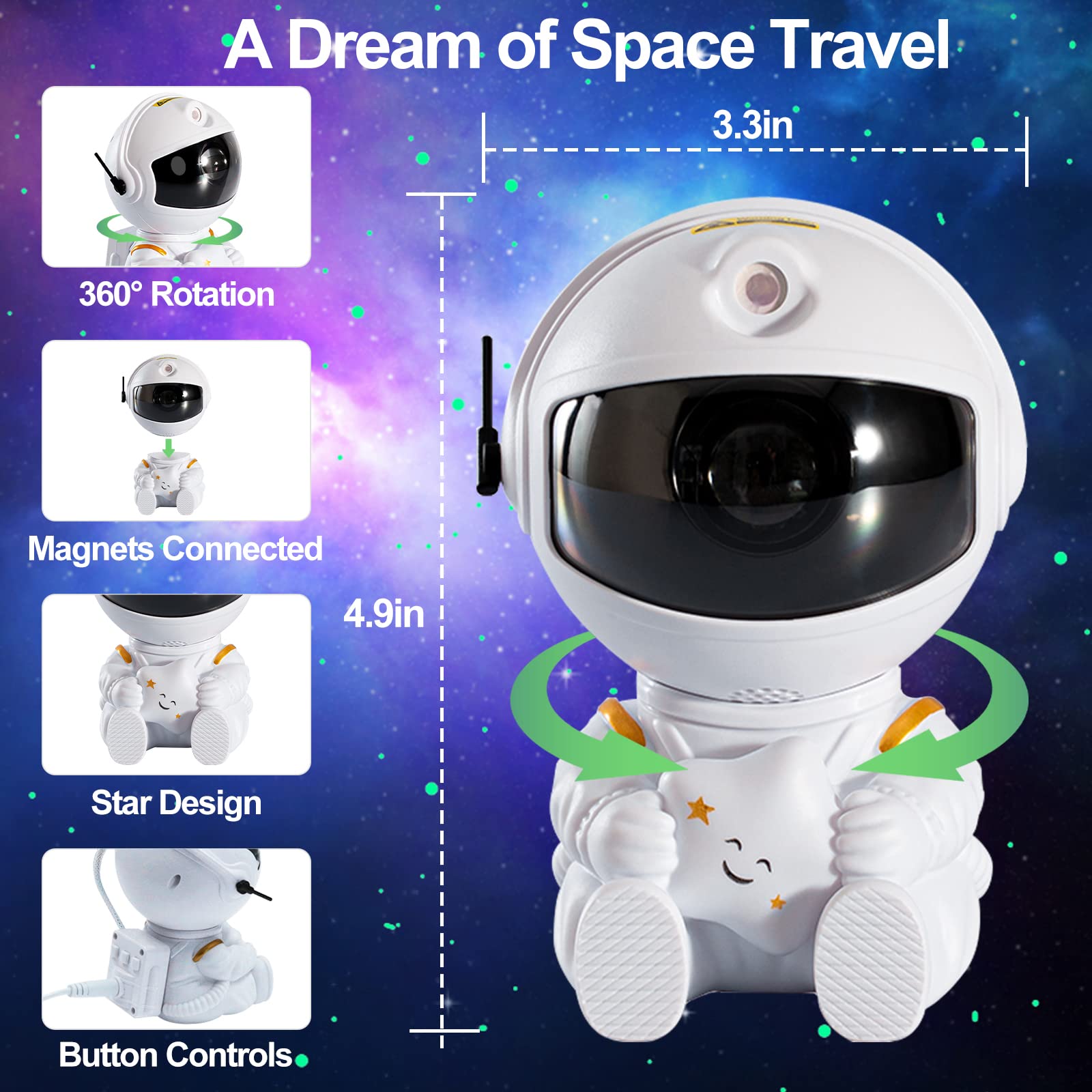 Florarich Astronaut Galaxy Projector Night Light - Remote Control, Aesthetic Nebula for Kids Bedroom, Gaming Room, Party Decor, White-Star