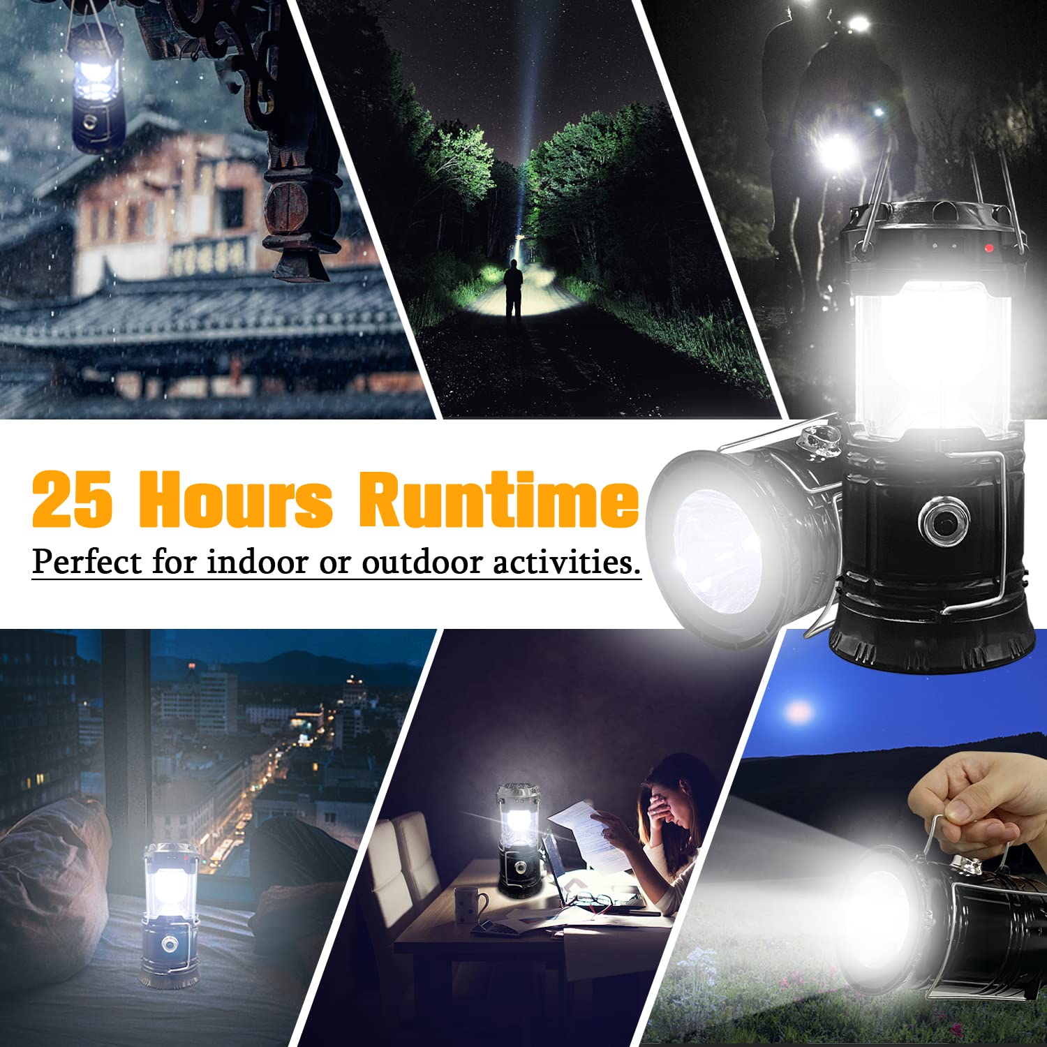 XTAUTO Collapsible LED Camping Lantern - Waterproof, USB Rechargeable, 4-Pack, White, Model XT00496