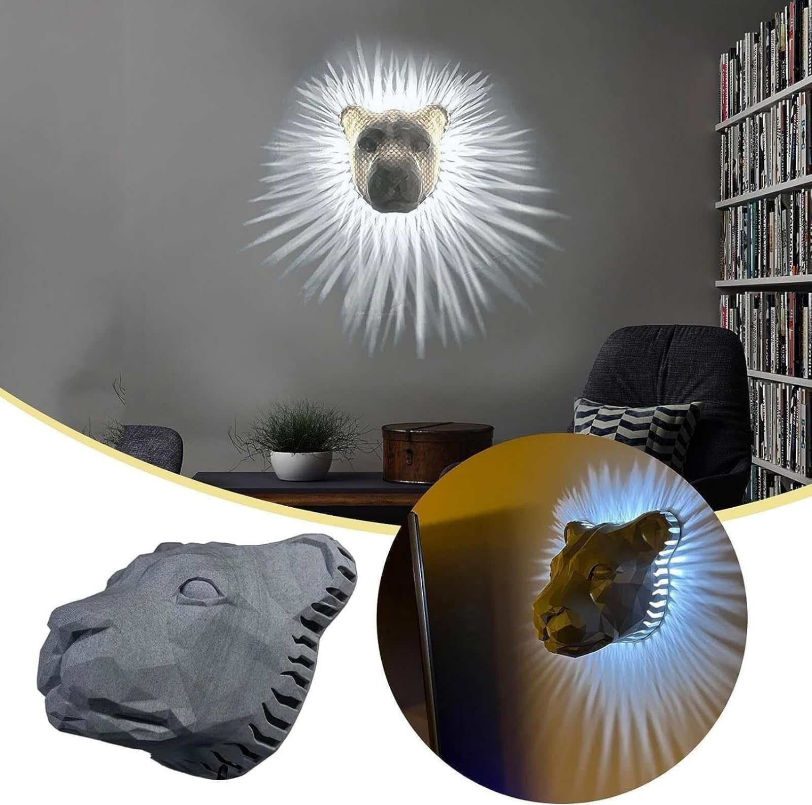 Isfiba 3D Animal Led Wall Lamp, Creative Resin Carving Lamp, Led Home Decoration Lamp, Atmosphere Rendering Lamp, For Study, Bedroom, Dining Room, Stairway, Hallway, Bar (Lion)