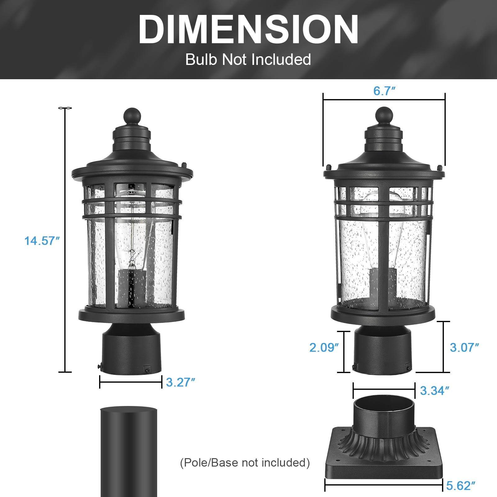 Darkaway Outdoor Post Lights, Waterproof Aluminum Lamp Posts, 2 Pack, Medium, Black, Model 6X20P-2PK BK