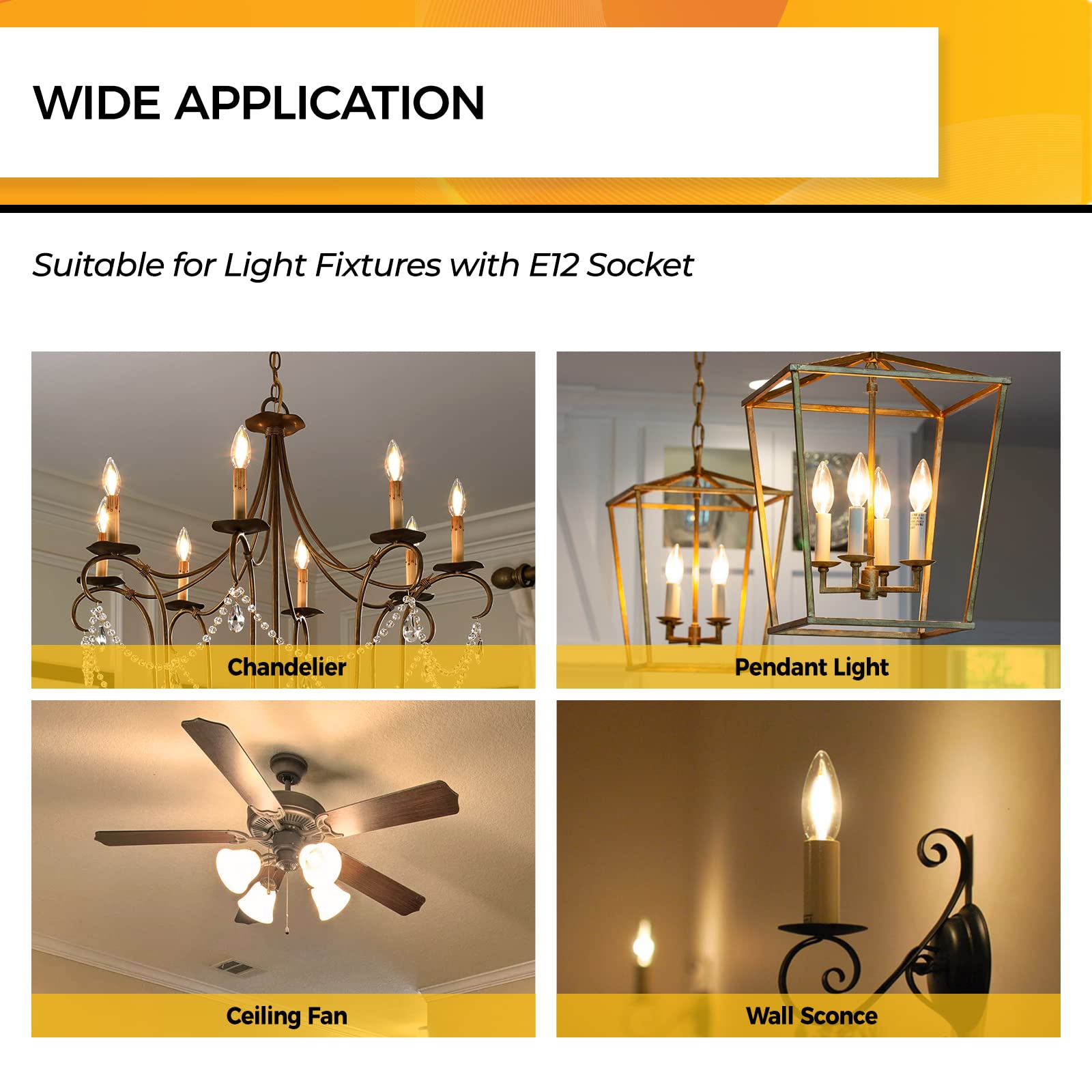 Hizashi 60W Dimmable Candelabra Led Bulbs, 2700K Soft White, E12, B11, 12 Pack, Ul Listed, 550Lm, Glass