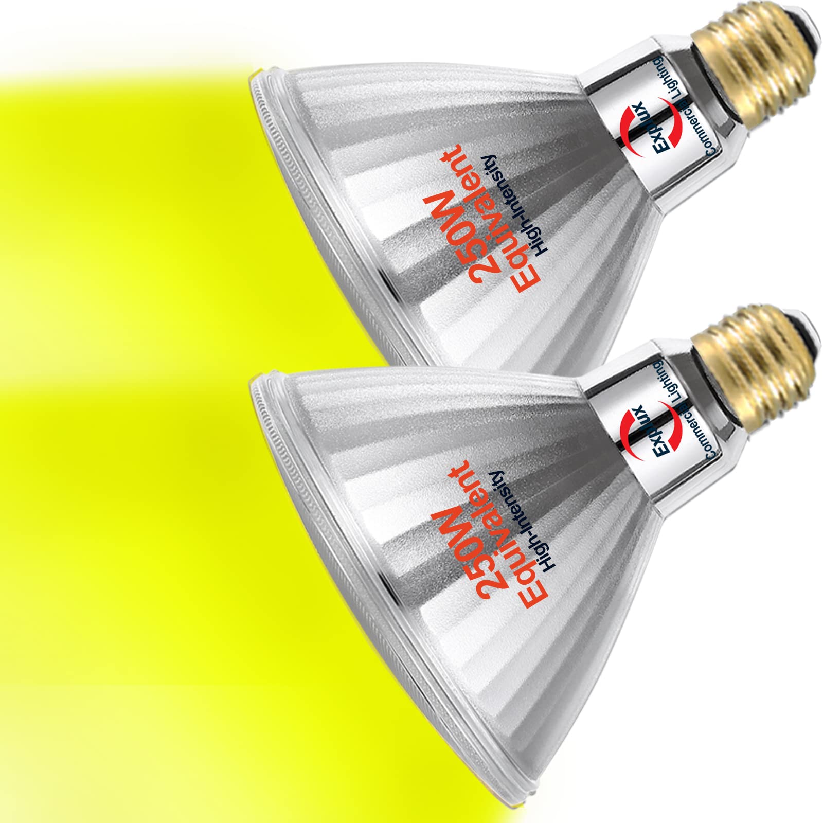 Explux High-Intensity LED PAR38 Flood Light Bulb, 250W Equivalent, Waterproof, Dimmable, 2-Pack, Yellow, Model LL25W/PAR38/Yellow/020