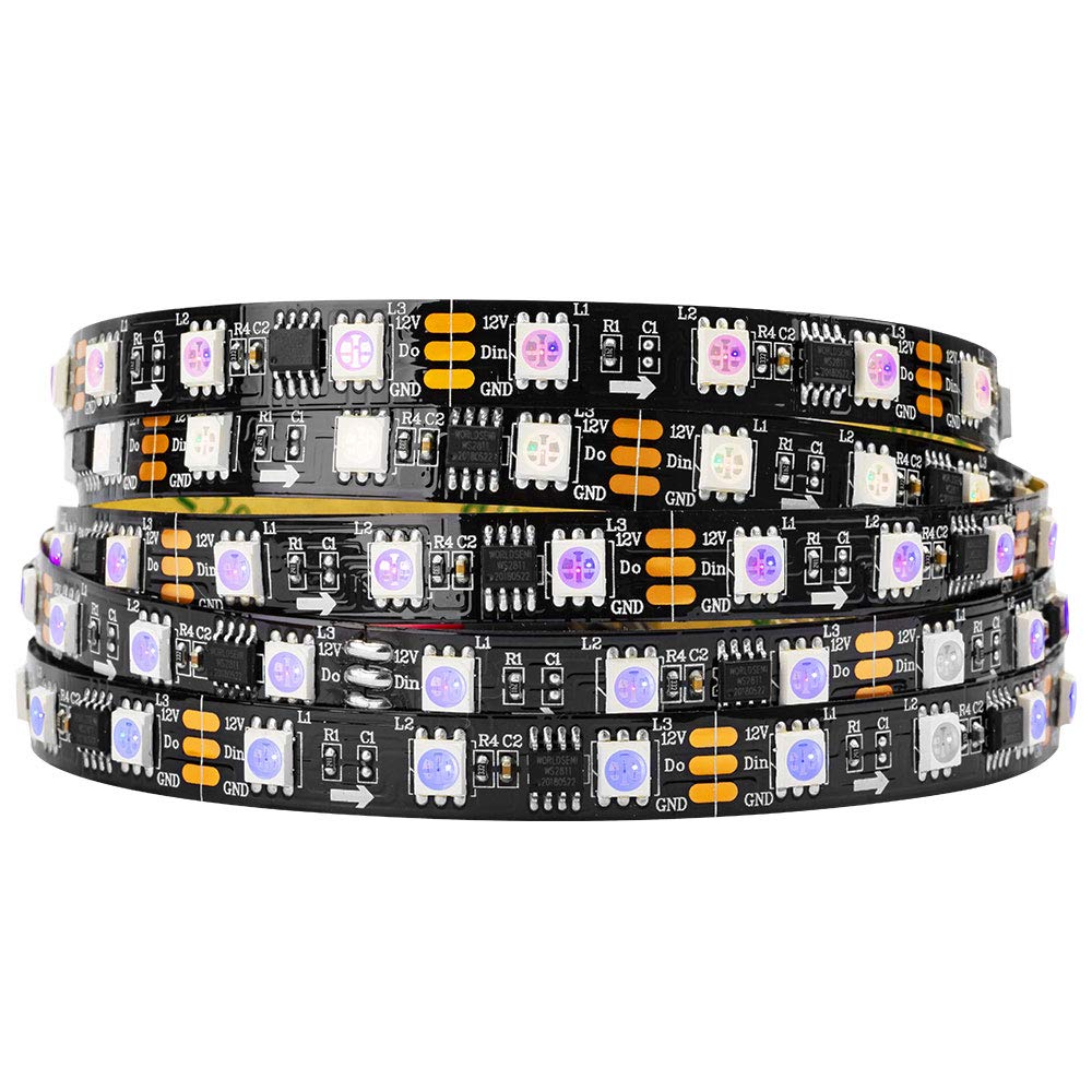 BTF-LIGHTING WS2811 IC=RGB+IC Addressable Dream Color LED Strip 16.4FT 60LEDs/m 20Pixels/m Non-Waterproof Black PCB Flexible DC1