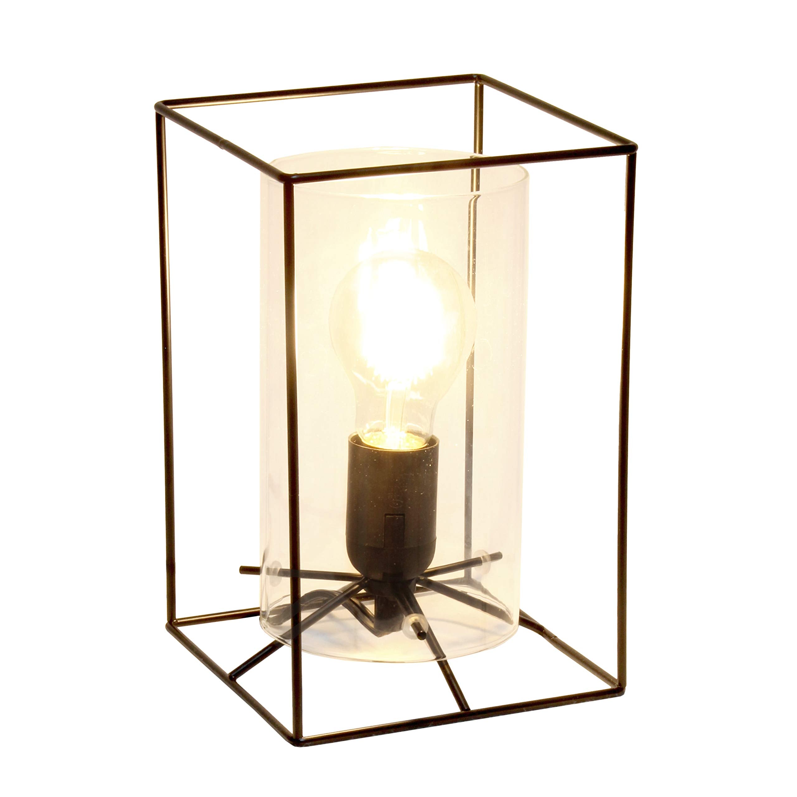 Elegant Designs Table Lamp LT2069-CLR Small 9in Black & Clear Metal Exposed Glass