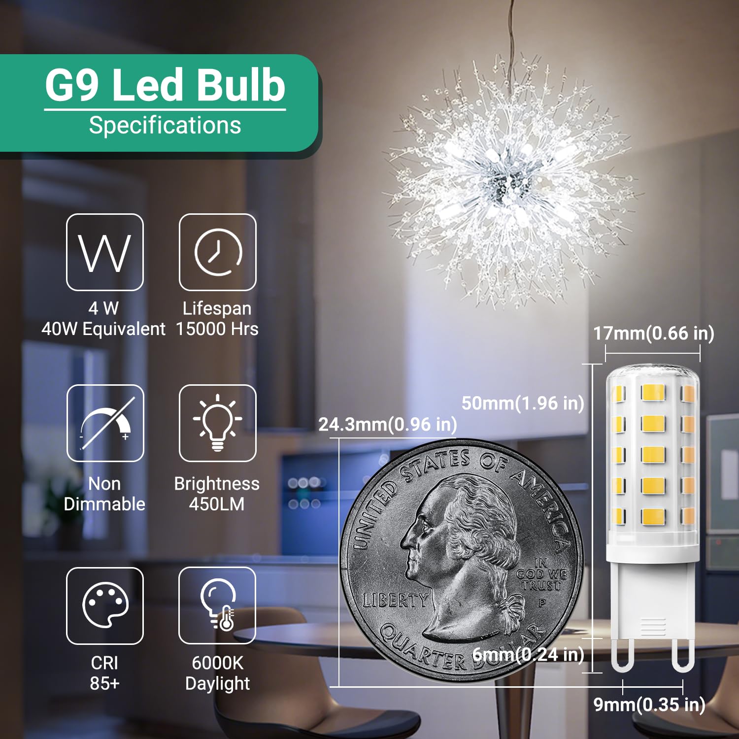 Tjoy G9 Led Bulb Daylight 4W, 40W T4 G9 Halogen Equivalent 10 Pack, 6000K G 9 Bi Pin Base Light Bulbs For Chandelier, Non-Dimmab