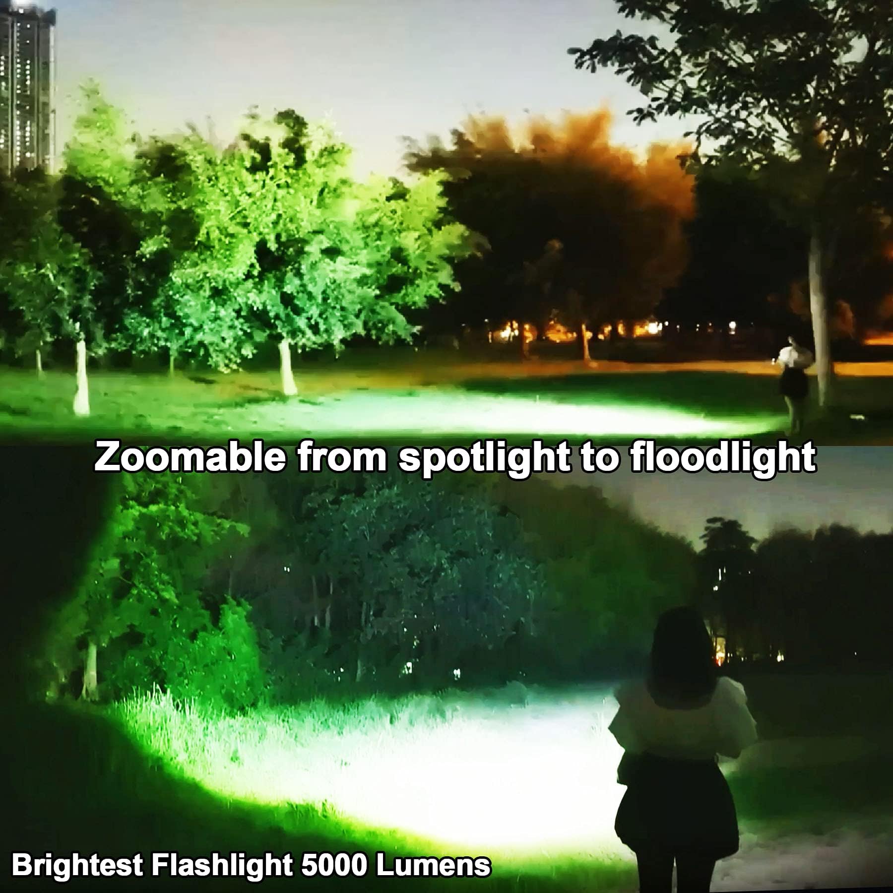 VASTFIRE Rechargeable Flashlight, 2000000 Lumens, Large, Aluminum, Black, Model VASTFIRE-XHP P90.2, Zoomable, Ideal for Home &