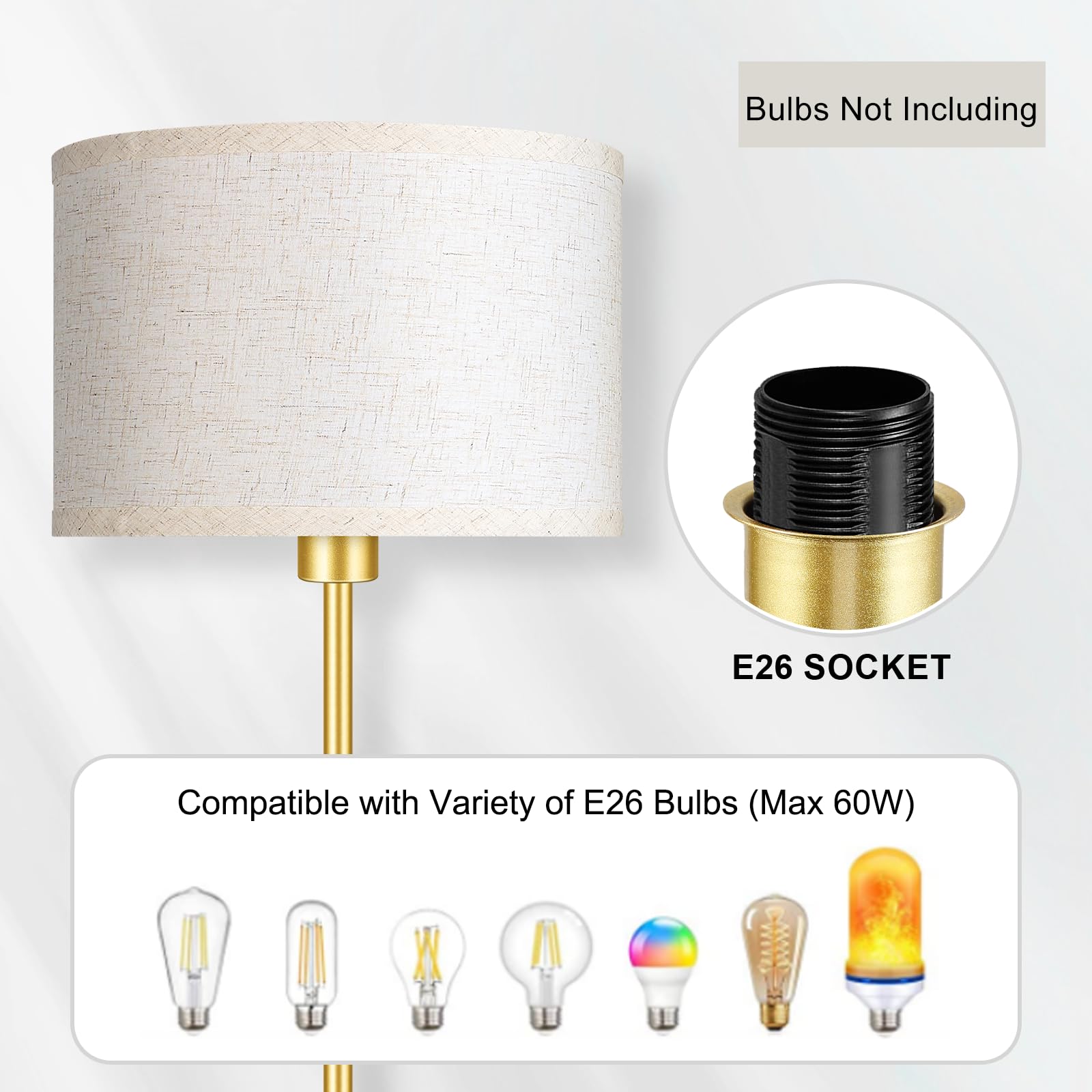 Boostarea Floor Lamp - 15W Led, 3 Dimmable Levels, Gold Metal, On/Off Footswitch, Tall Standing Lamp For Living Room/Bedroom/Office