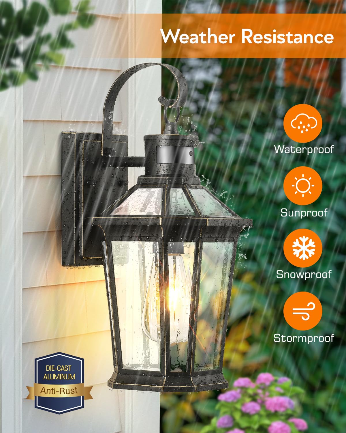 Vianis Motion Sensor Outdoor Wall Lantern, Dusk To Dawn Outdoor Porch Light, 100% Anti-Rust Aluminum Waterproof Exterior Light F