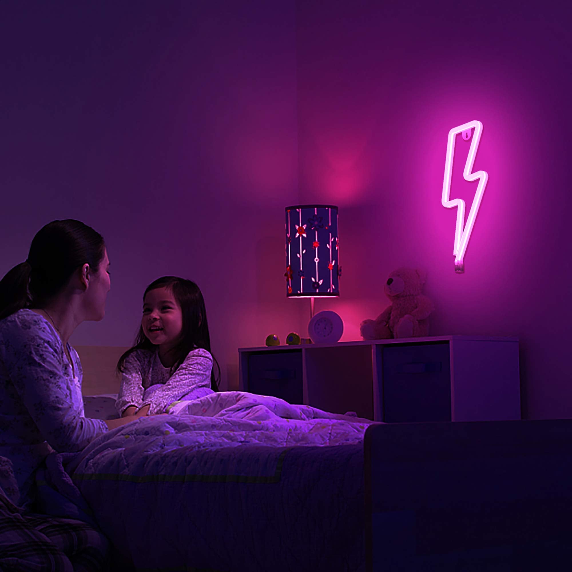 Lumoonosity Neon Lightning Bolt Sign, USB Powered LED Light, On/Off Switch, Pink, Model NSLIGHTNING PINK, Wall Decor for Bedroom, Gaming Room