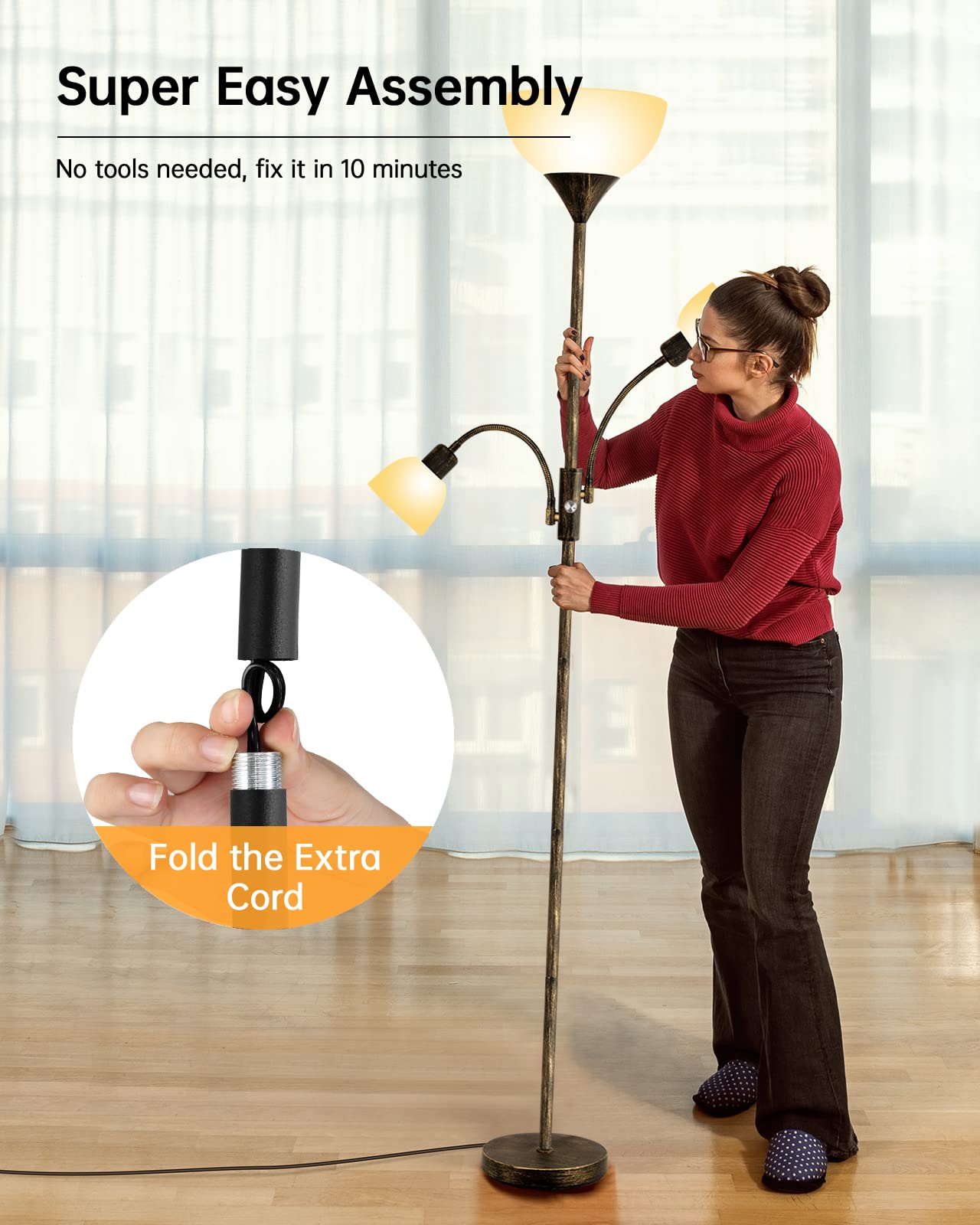 Floor Lamp, Standing Lamp, 71'' Tall Lamps For Living Room, 3 Way Switch, Plastic Lampshade, Torchiere Tree Lamp With Reading Li