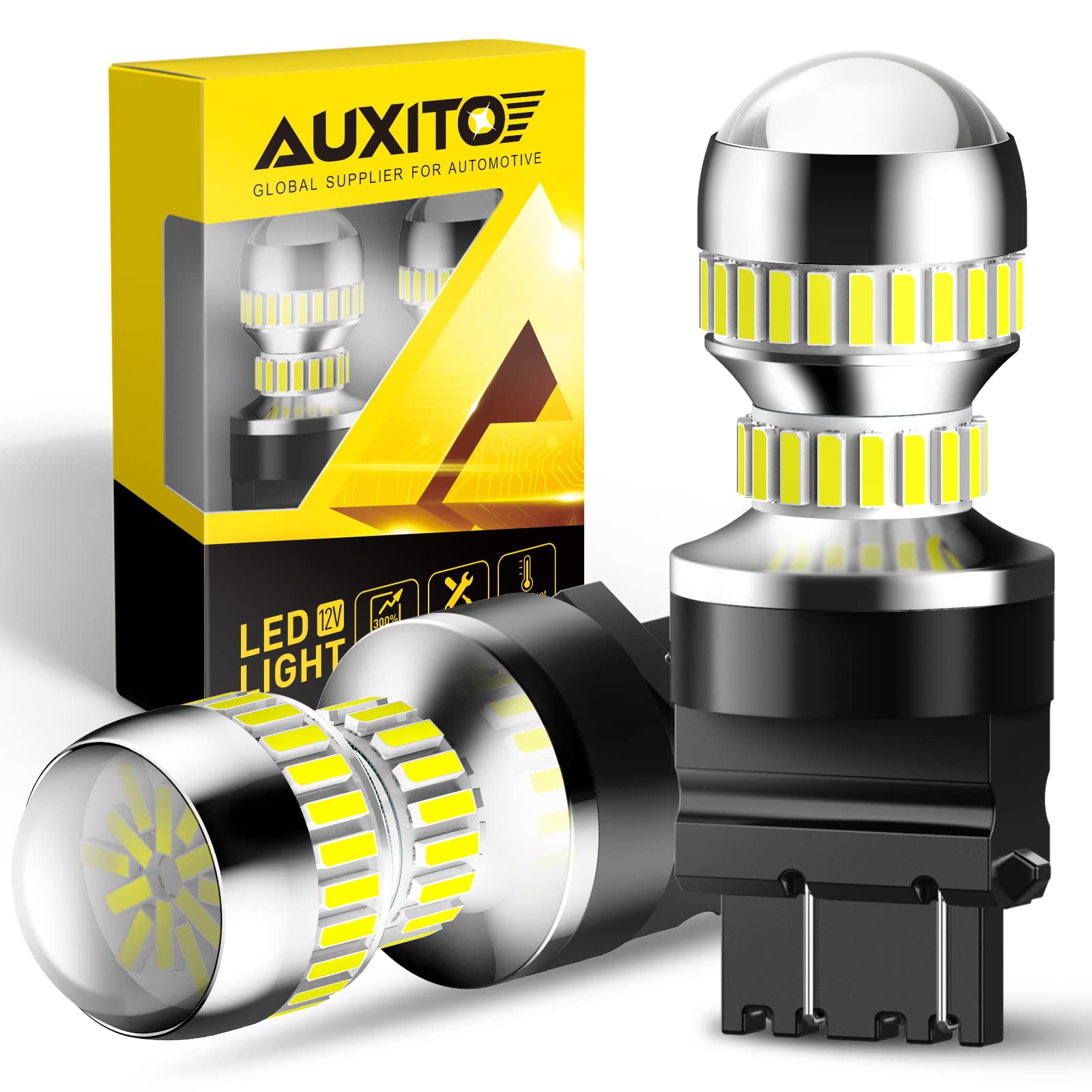 AUXITO 3157 LED Bulb - Super Bright White Light for Reverse, Backup, Tail, and Brake Lights, Model T25-54SMD-3157/3156