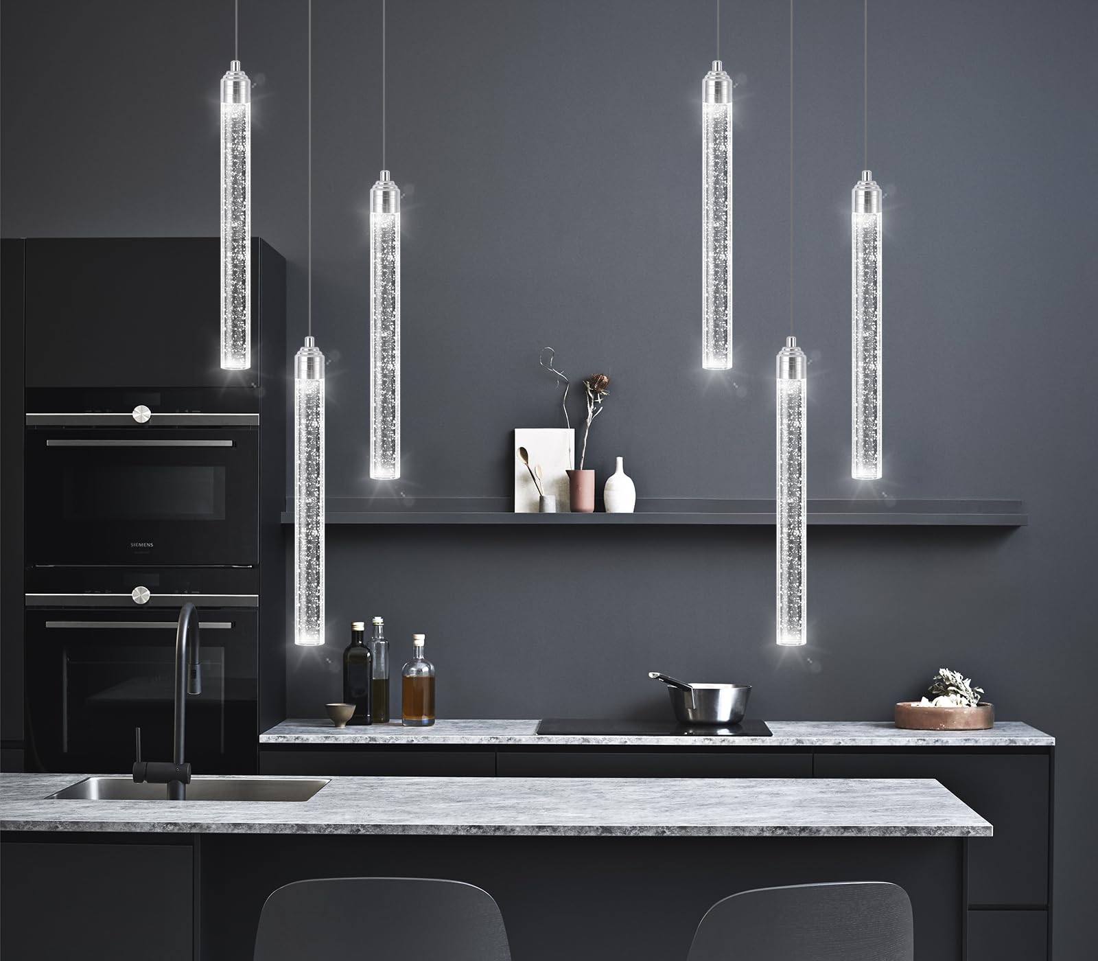Dolria Mini Chandelier LED Pendant Light, 3 Lights, Silver, Model PC0008 for Kitchen & Dining Room