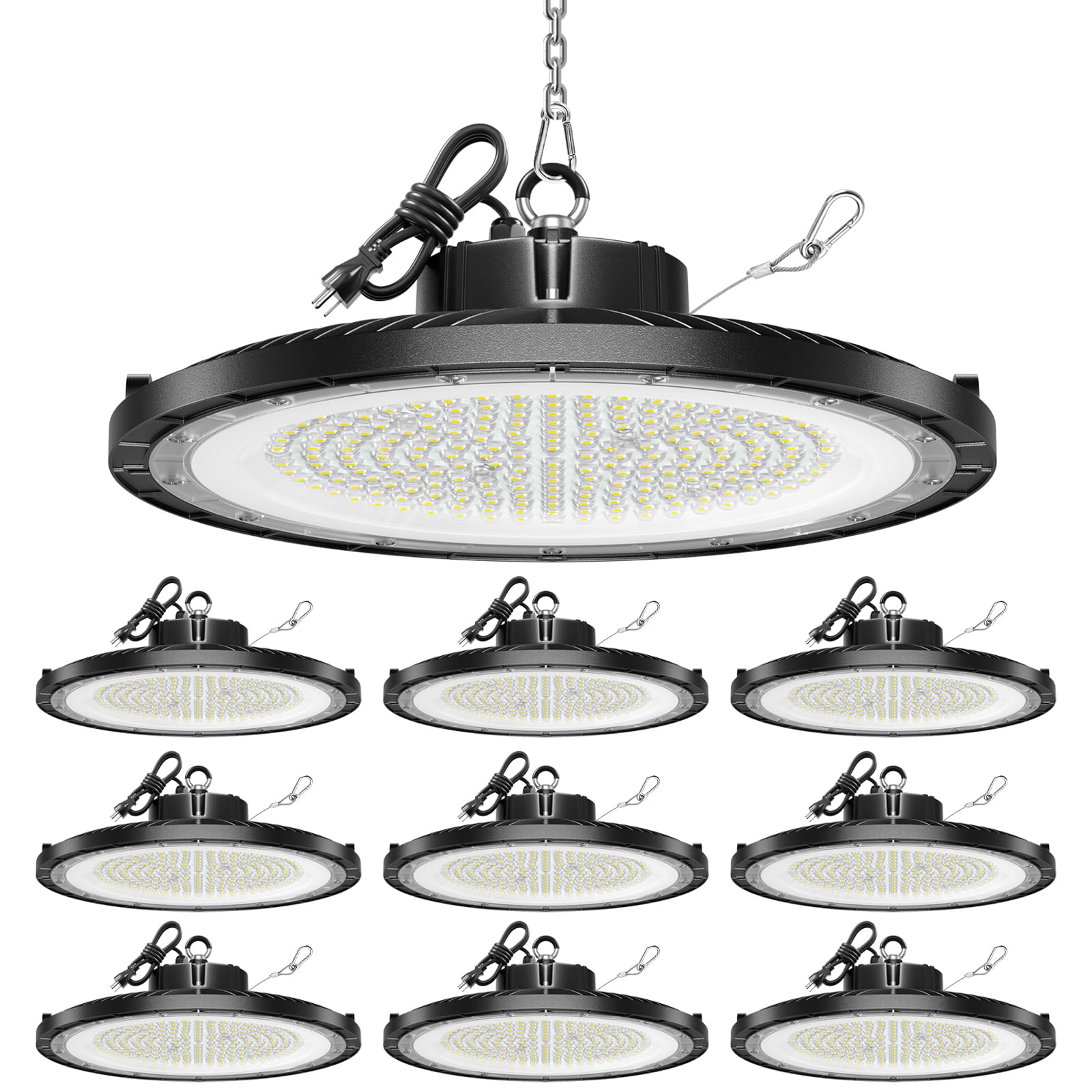 ONLYLUX UFO LED High Bay Light  10 Pack  150W  5000K  22500LM  High Bay LED Shop Lights with 5 Cable(Eqv.600w Mh/Hps/Hid) for Garage Factory Workshop Warehouse Barn