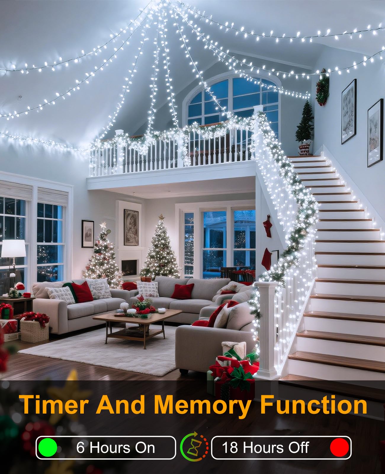 157Ft 480 Led Christmas Lights Outdoor  Plug In Christmas Tree Lights Waterproof  8 Modes Green Wire Twinkle String Light For Indoor Garden Tree Xmas Party Decorations  White