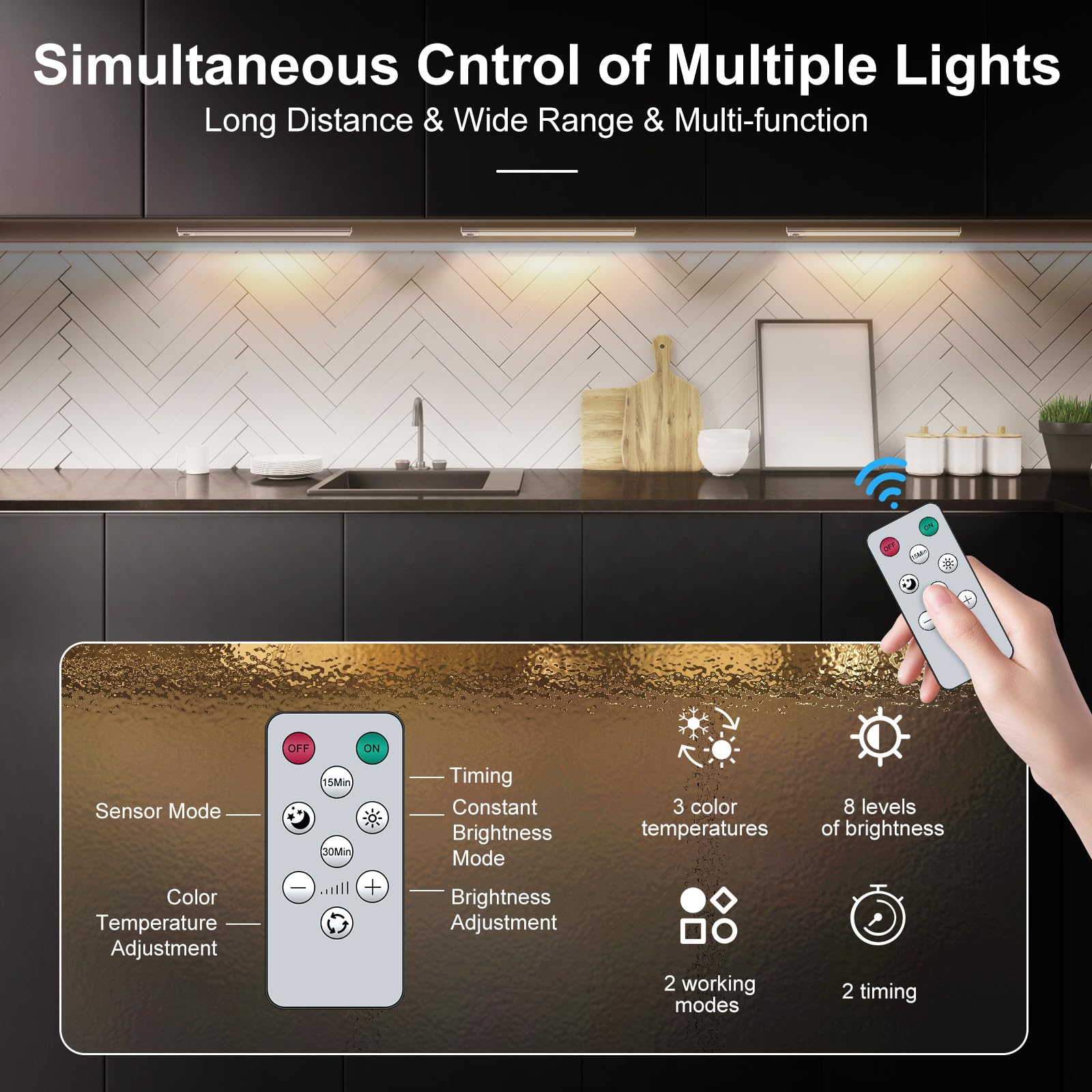 Coolpub Under Cabinet Lighting, Motion Sensor, Rechargeable 2500mAh, Remote Control, 3 Color Temps, Wireless, White, Model HKL1003