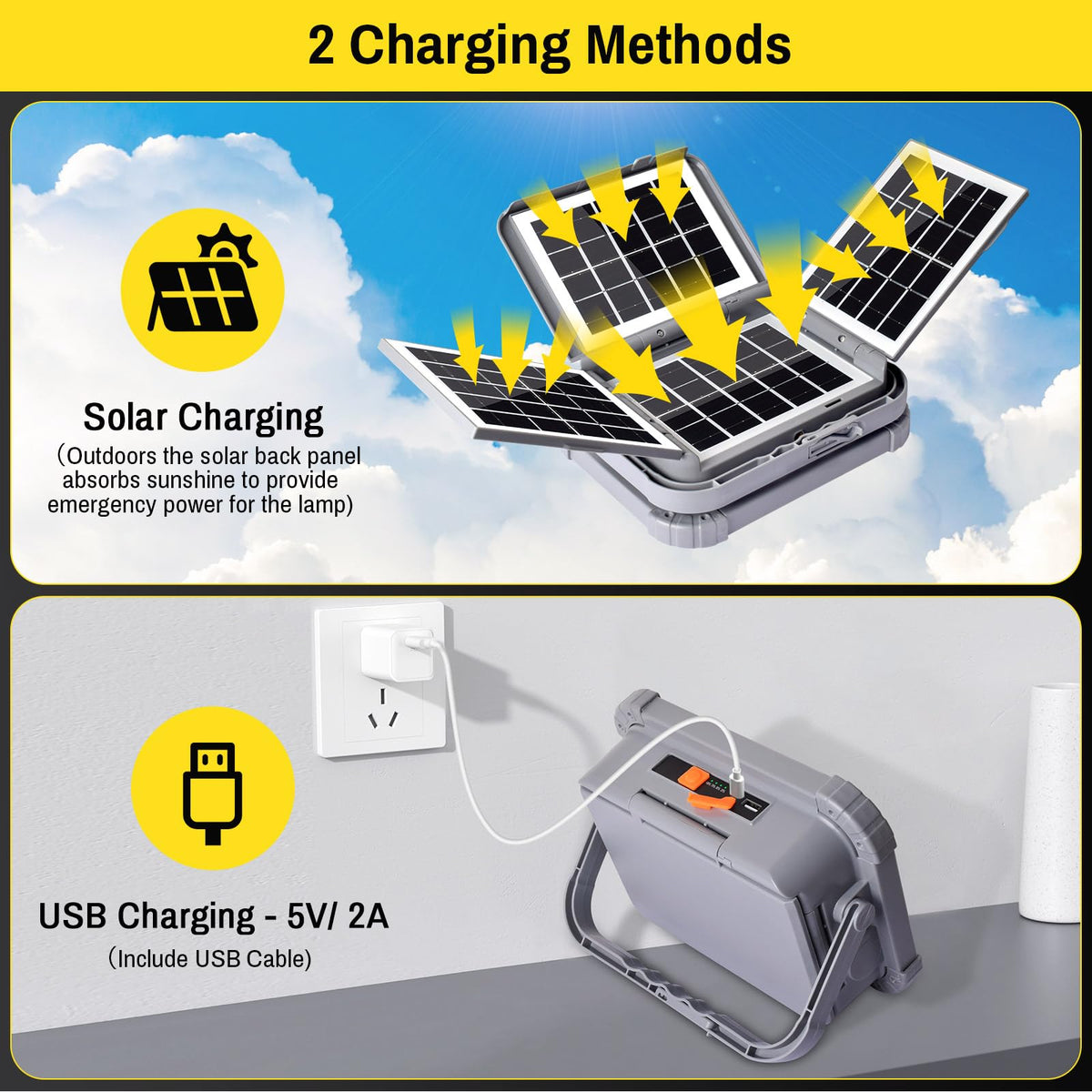 ERAY LED Work Light 150W with 4 Solar Panels, 12000mAH, 336 LED Beads ...