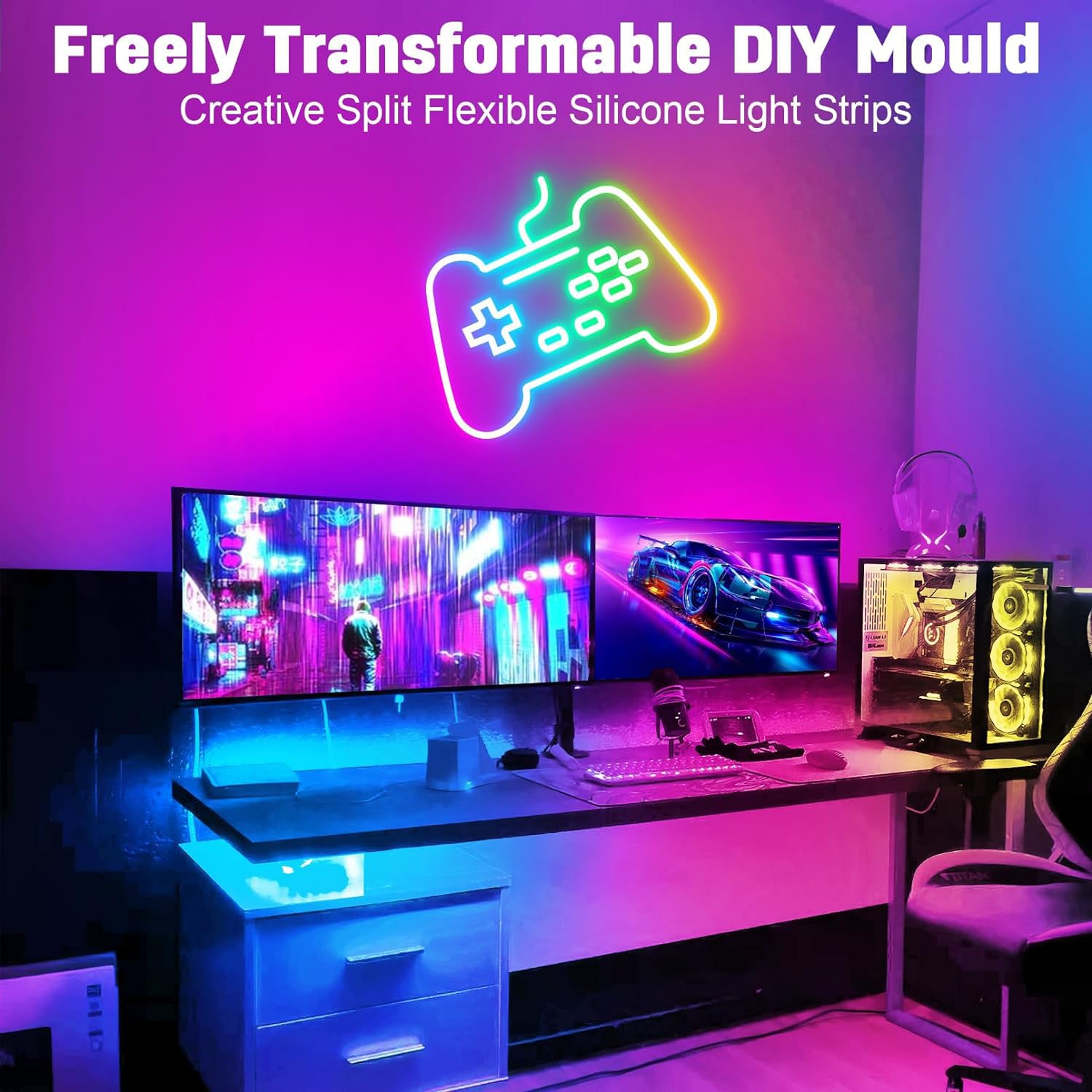 EJs SUPER CAR 200ft RGB LED Strip Lights, Bluetooth Control, 28 Modes, Multicolor, 3 Rolls of 65.6ft