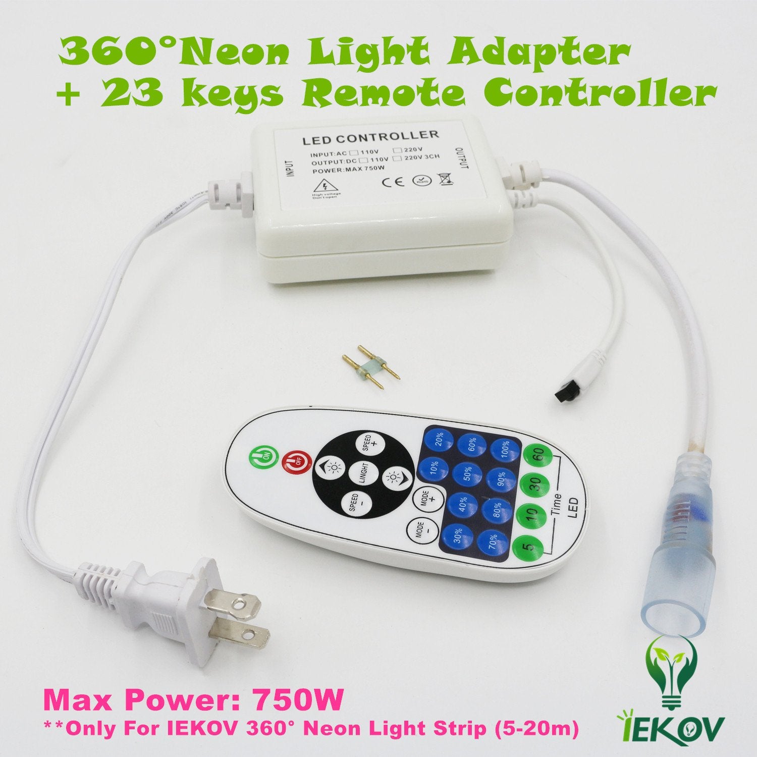 Iekov 360° Led Neon Light, Dimmable Waterproof Rope Light, 5M/16.4Ft, Red, Model 110V-360-Neon-R-5M