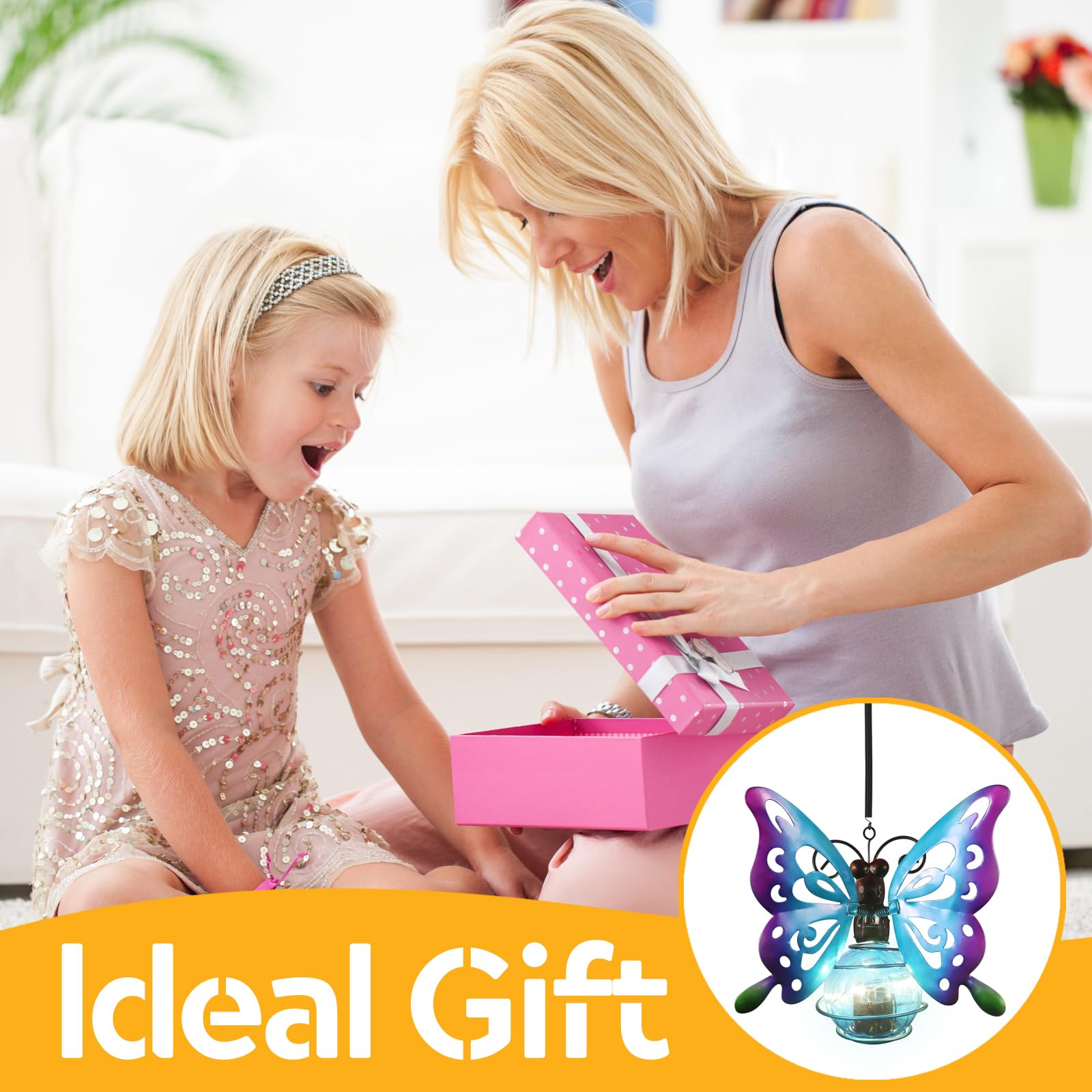 2 Pack Butterfly Solar Outdoor Hanging Lantern Creative Small Sculpture Lights Durable Waterproof Lamp Suitable For Festivals Garden Decor Birthday Gifts For Grandma Mom Women Girl