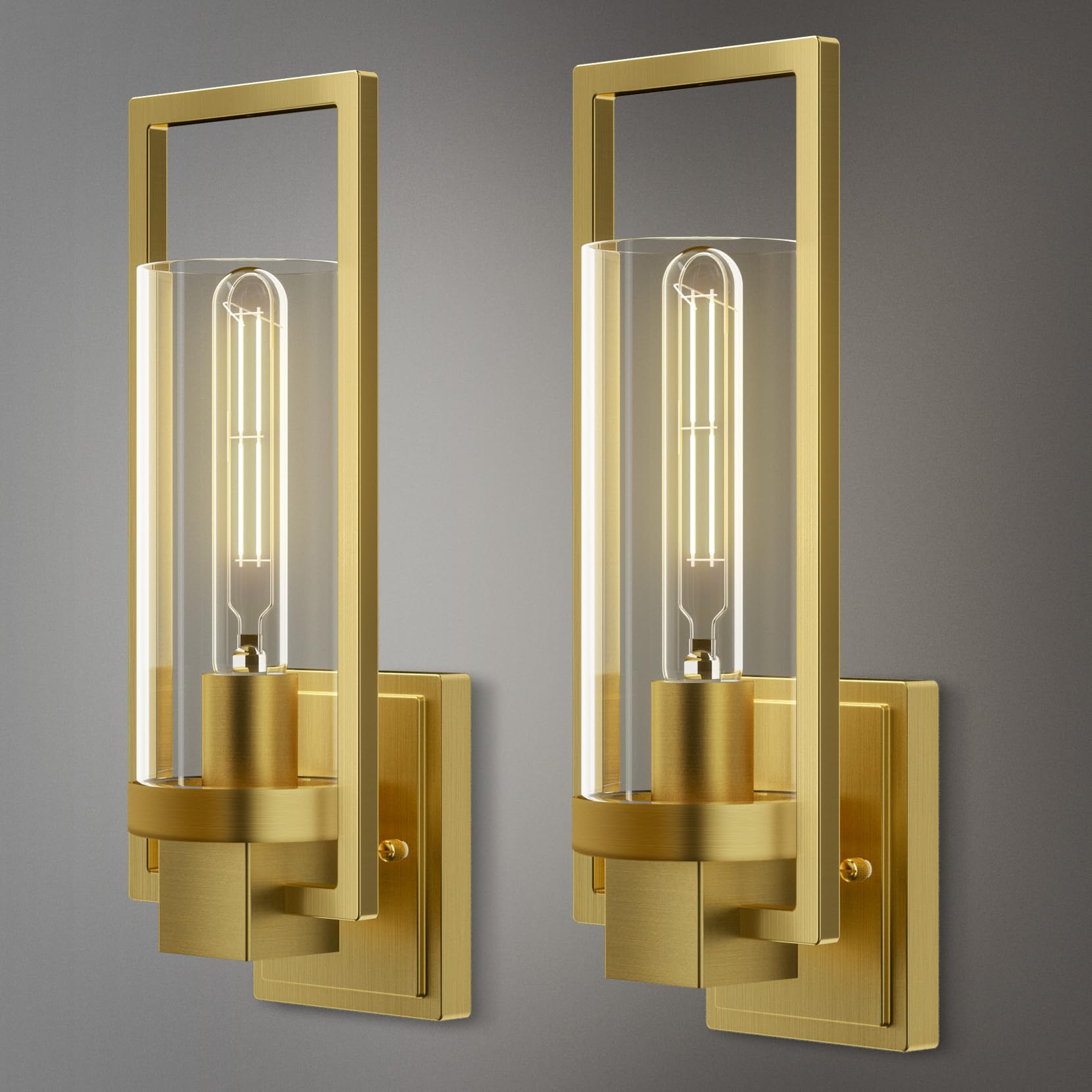 CINOTON Wall Sconces Set of 2, Brushed Gold Aluminum Lamp, 15in, Vintage Light Fixtures for Living Room, Hallway, Bedroom, Bathroom