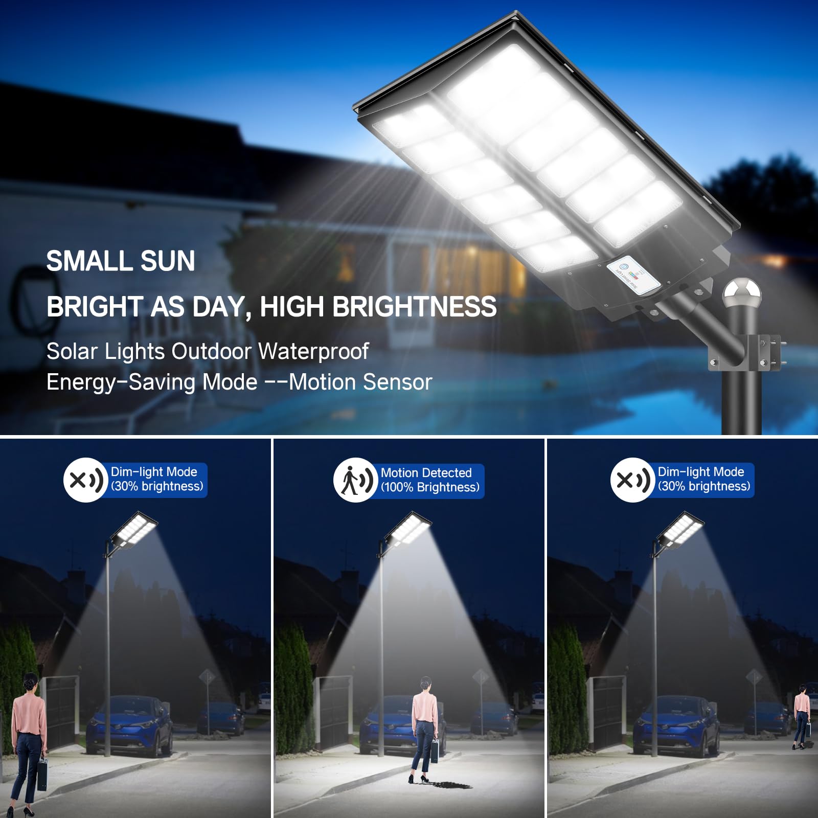 JOYEYE Solar Street Light 6800W - High Lumens 7000K Motion Sensor, 2 Pack, Black