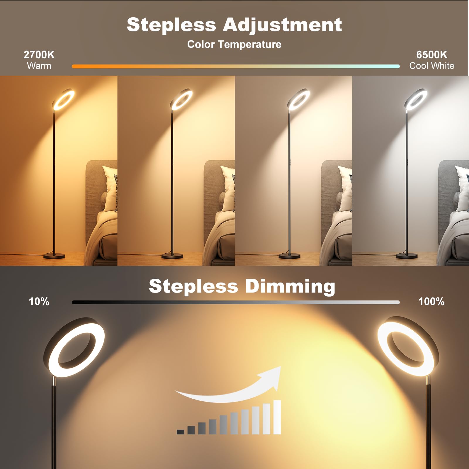 FULSUNT 32W RGB Floor Lamp - Modern Color Changing Torchiere, Remote Control, Dimmable, Black (Single-Sided), Model FLC-032-F2