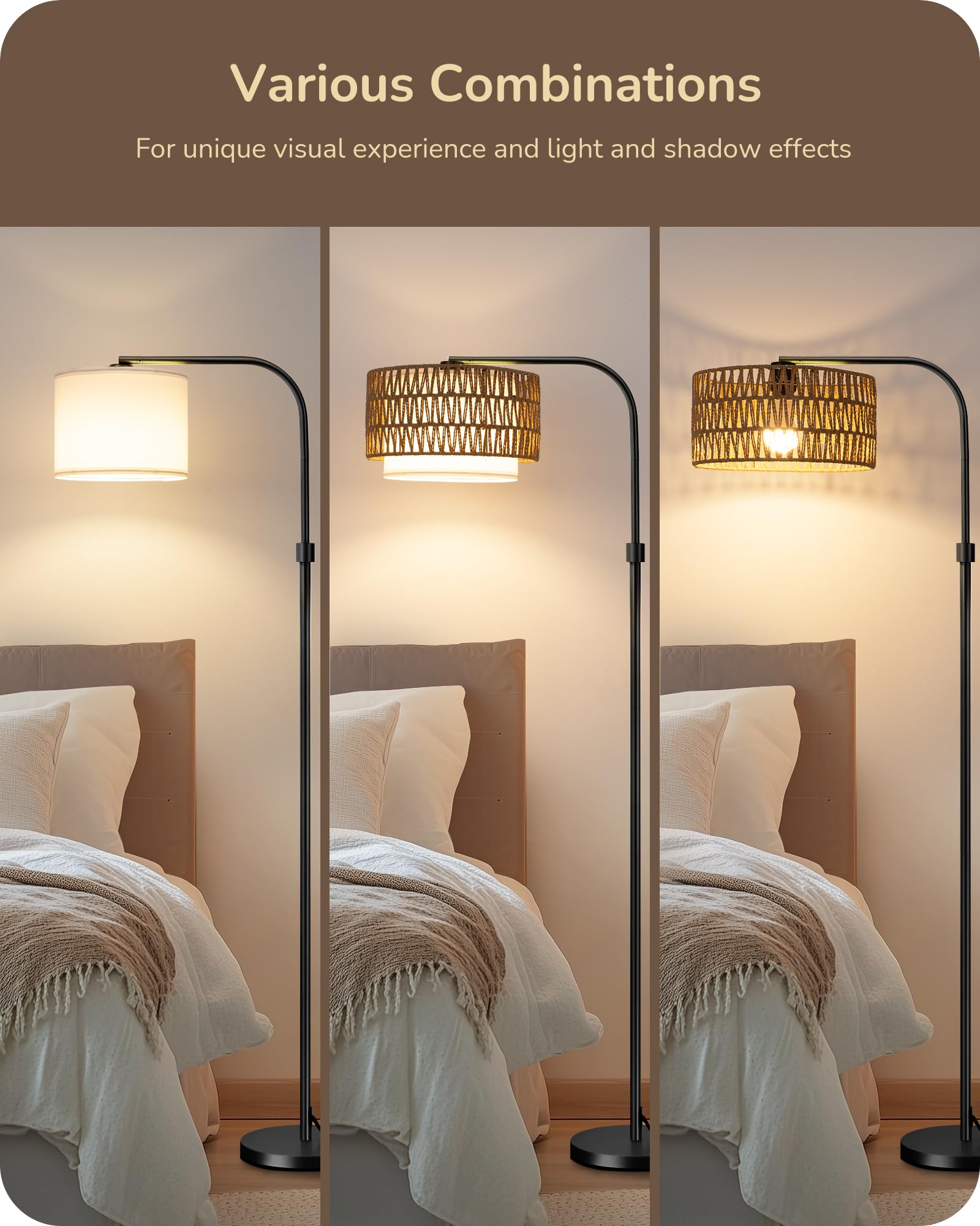 EDISHINE Arc Floor Lamp for Living Room, Modern Standing Lamp with Adjustable Drum Shade, Gold Reading Lamp Corner Light with Fo