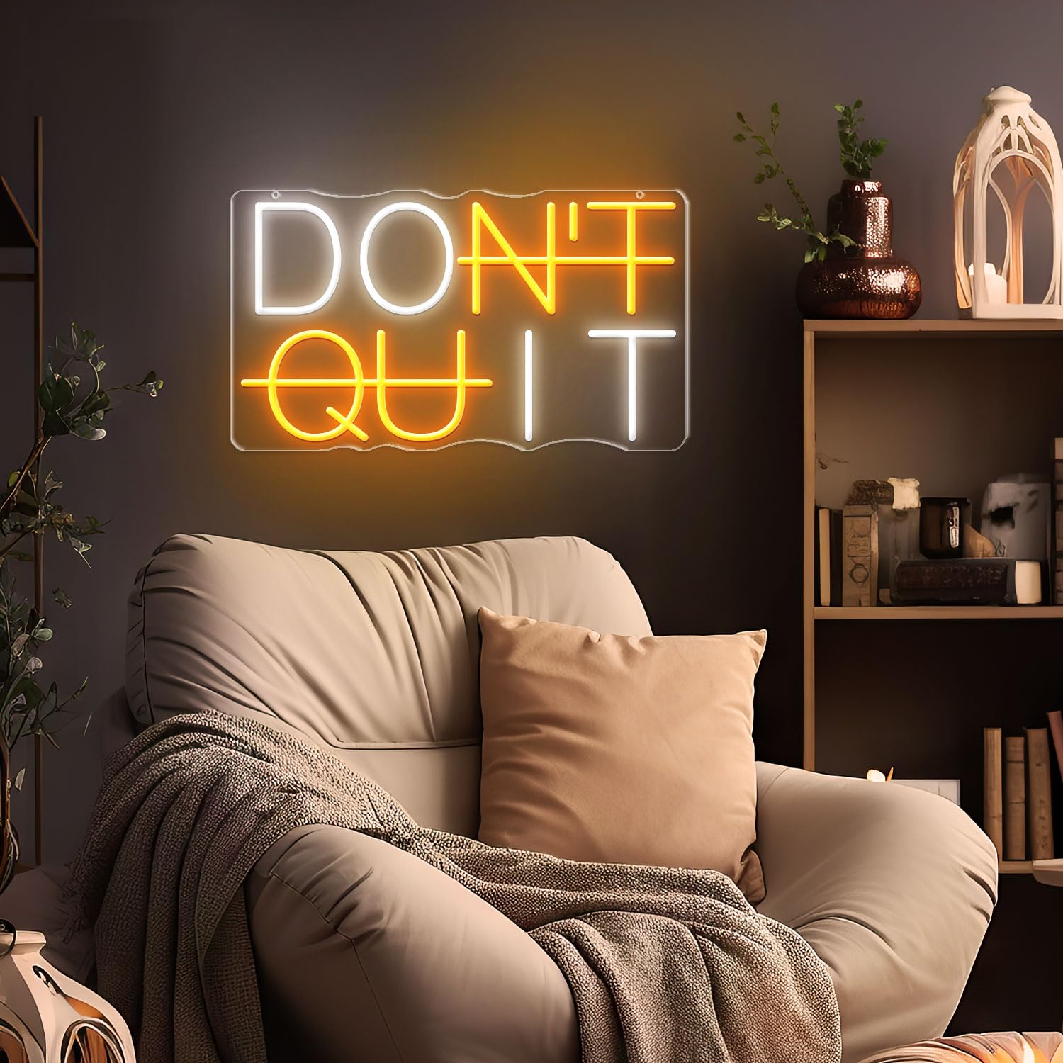 HAJAE Neon Sign, LED Wall Decor, Dimmable, Acrylic, 15.7 x 9 inches, Yellow/White