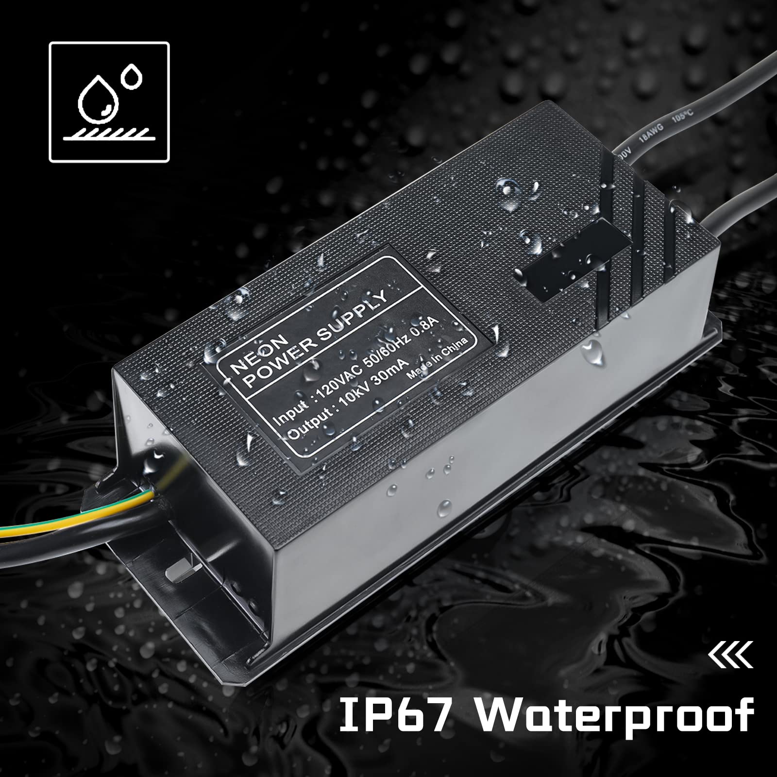 Yaeccc Power Supply for Glass Neon Signs - 10KV 30mA Transformer, 120V AC, Black, Model AB-0408