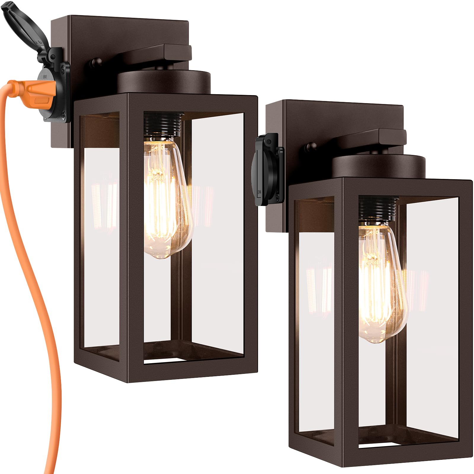 Bdrofn 2-Pack Porch Lights Outdoor Wall Lantern,ORB Outdoor Wall Light with Outlet,Waterproof Anti-Rust Exterior Light Fixture O